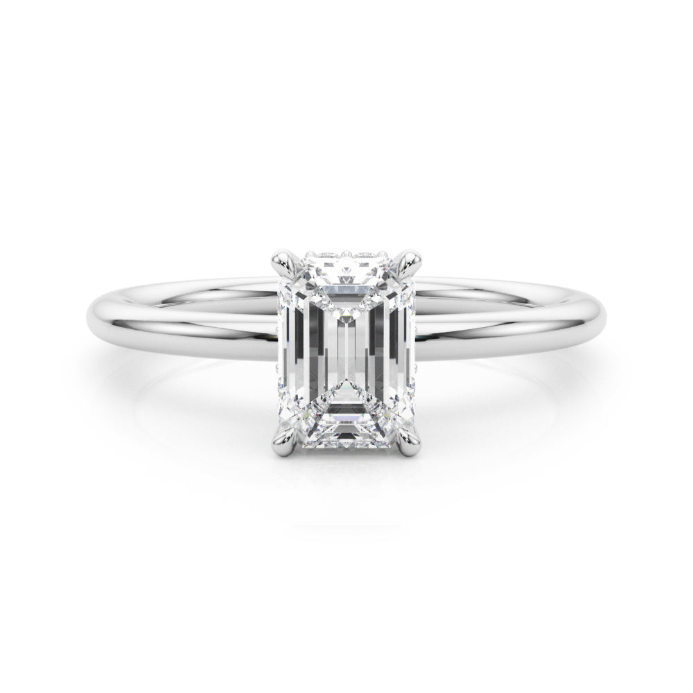 Lab Grown Hidden Halo Emerald Cut Engagement Ring