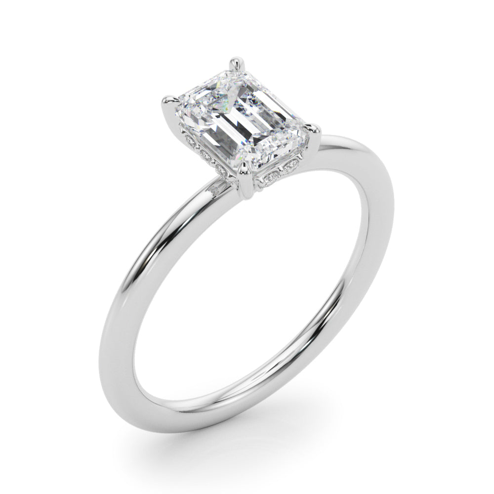 Lab Grown Hidden Halo Emerald Cut Engagement Ring