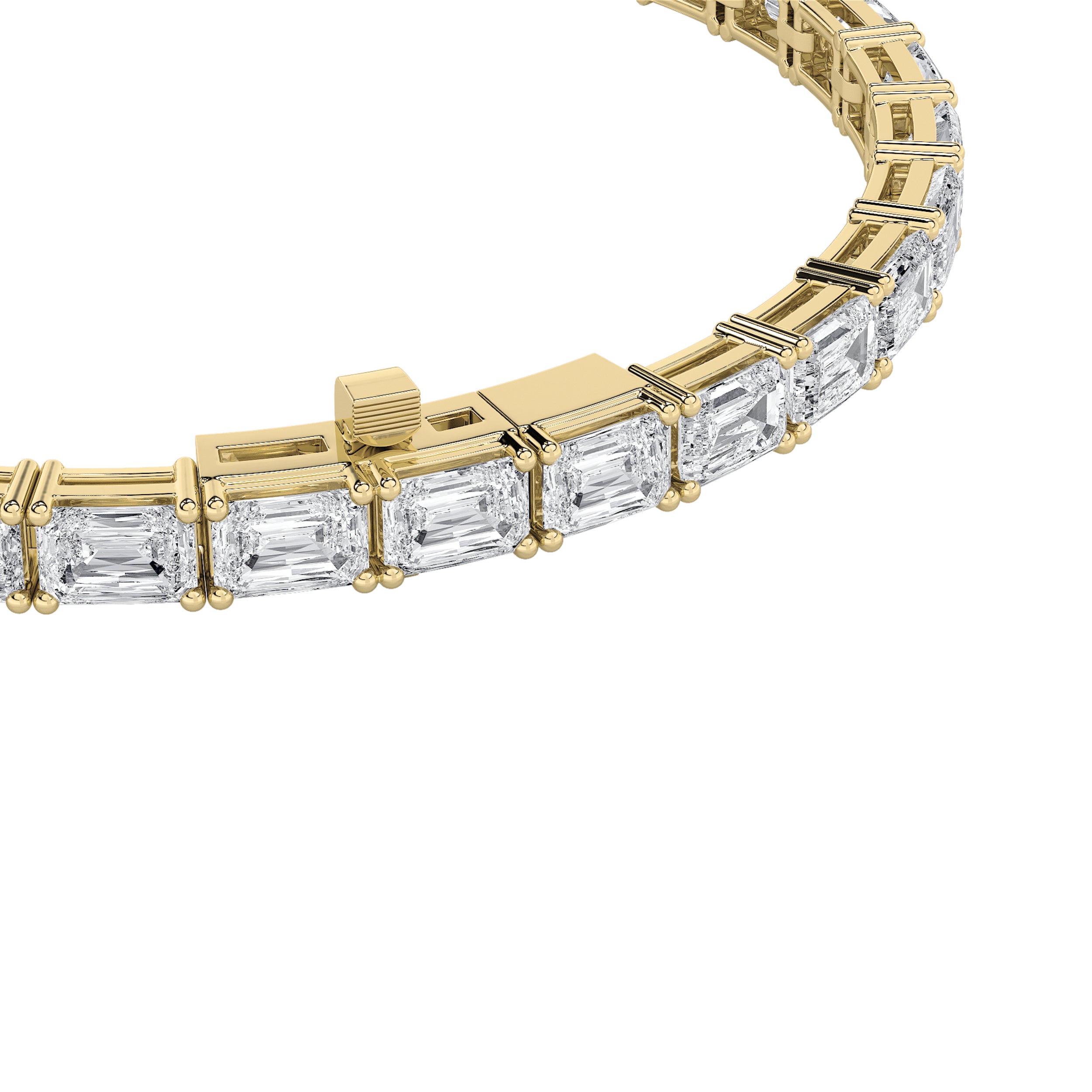 13Cttw Emerald Shaped Lab Grown Diamond (F/VS) Classic Line Bracelet in 14K Gold