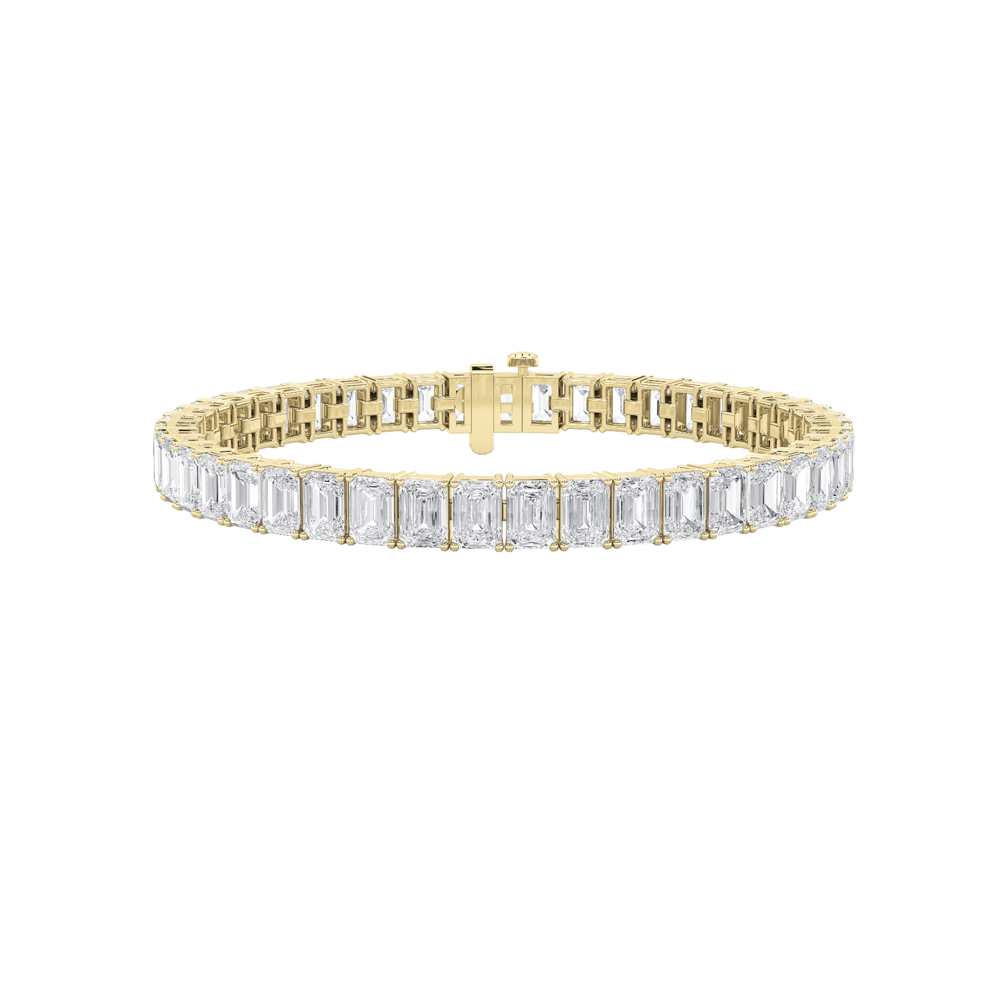 18.5Cttw Emerald Shaped Lab Grown Diamond (F/VS) East West Line Bracelet in 14K Gold