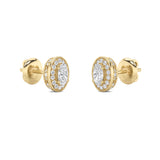 1Cttw Oval Shaped Lab Grown Diamond (F/VS) Halo Stud Earrings in 14K Gold