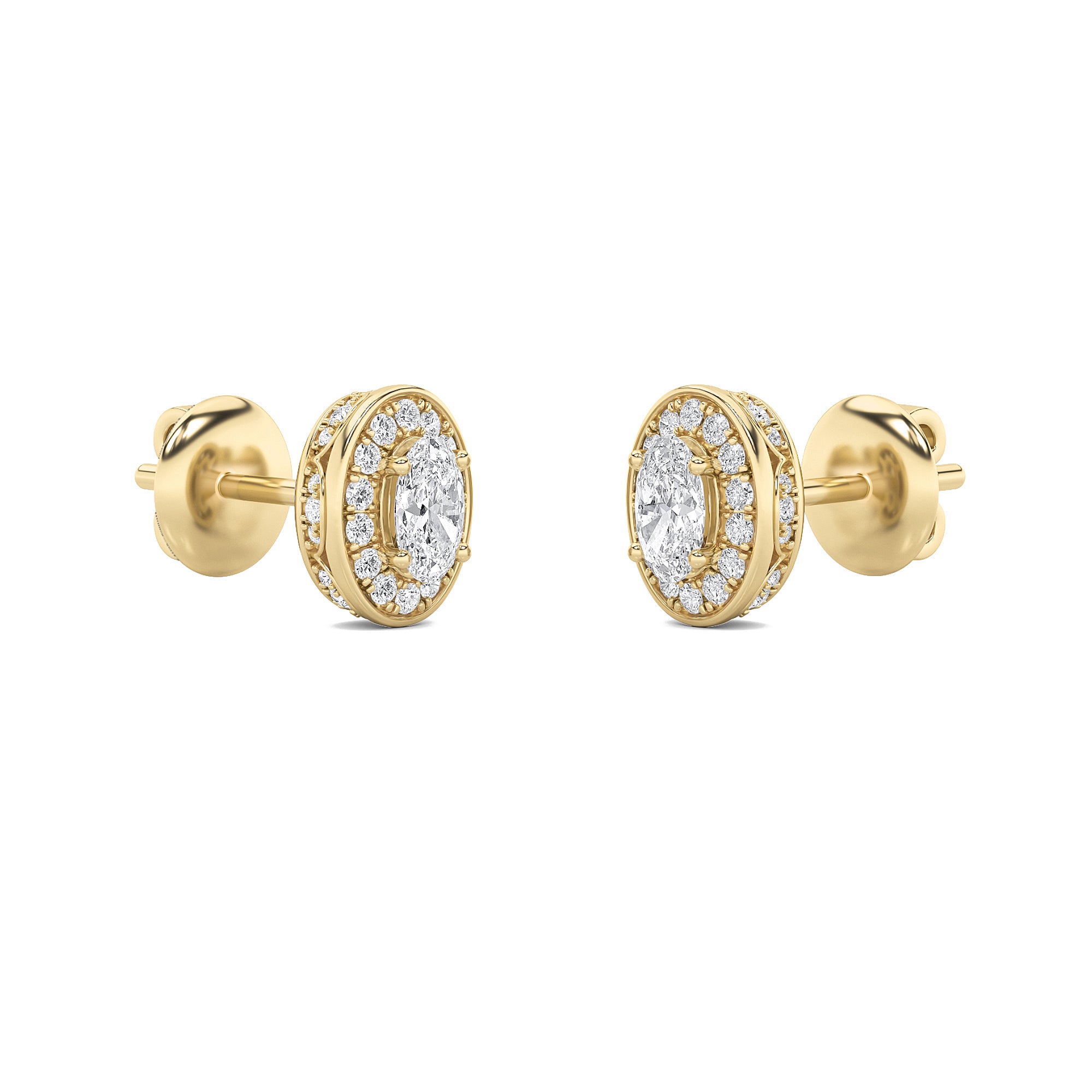 1Cttw Oval Shaped Lab Grown Diamond (F/VS) Halo Stud Earrings in 14K Gold
