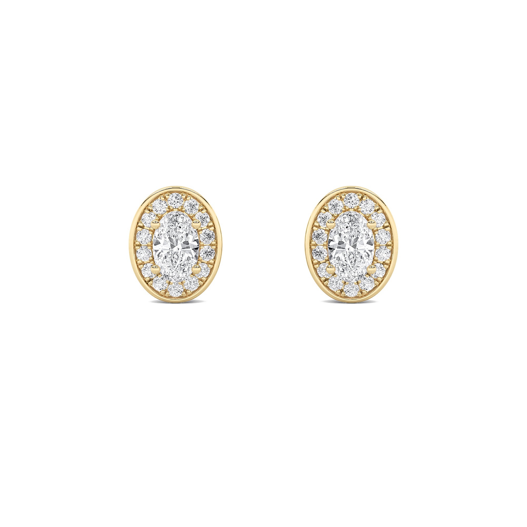 1Cttw Oval Shaped Lab Grown Diamond (F/VS) Halo Stud Earrings in 14K Gold