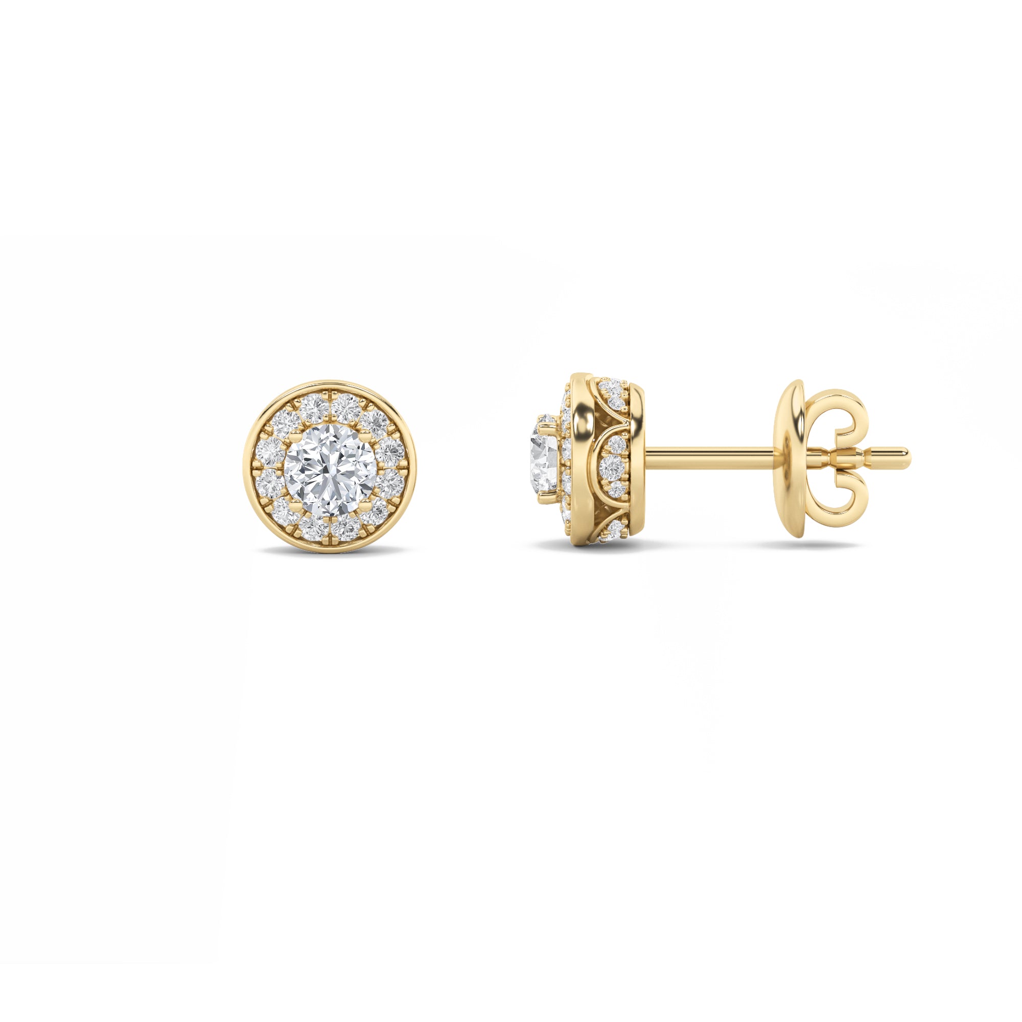 2Cttw Round Shaped Lab Grown Diamond (F/VS) Halo Stud Earrings in 14K Gold