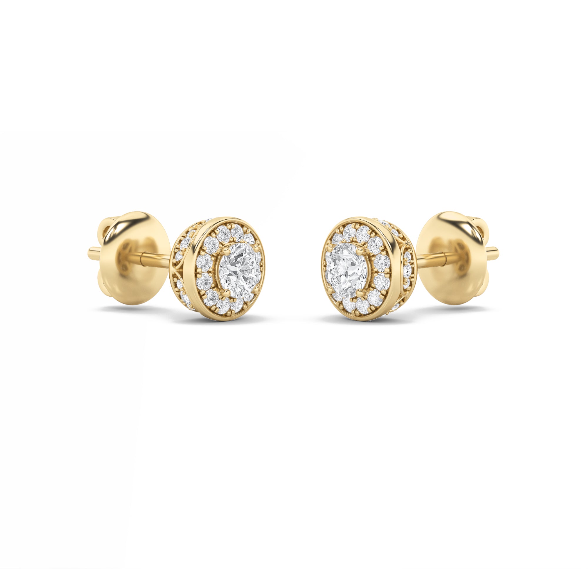 2Cttw Round Shaped Lab Grown Diamond (F/VS) Halo Stud Earrings in 14K Gold