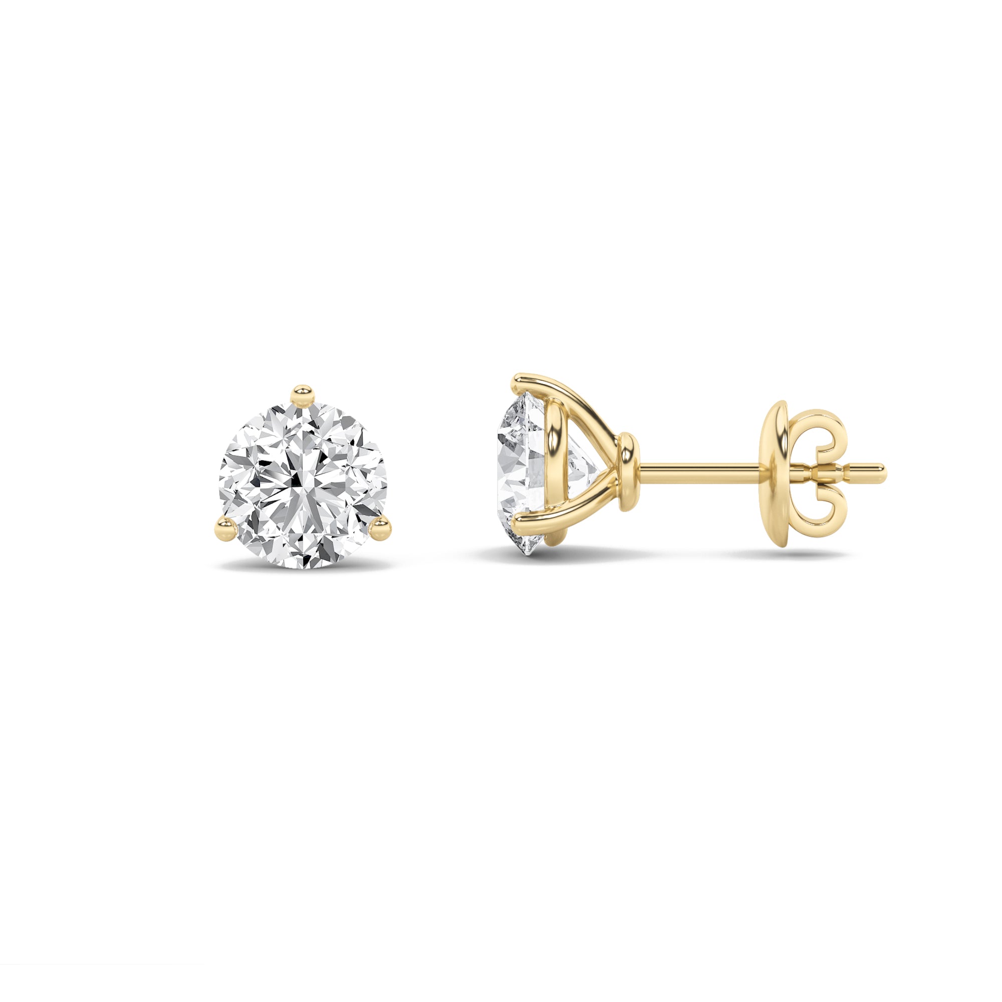 2Cttw Round Shaped Lab Grown Diamond (F/VS) Three Prong Martini Stud Earrings in 14K Gold