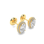1Cttw Oval Shaped Lab Grown Diamond (F/VS) Halo Stud Earrings in 14K Gold