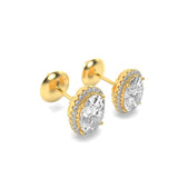 1Cttw Oval Shaped Lab Grown Diamond (F/VS) Halo Stud Earrings in 14K Gold