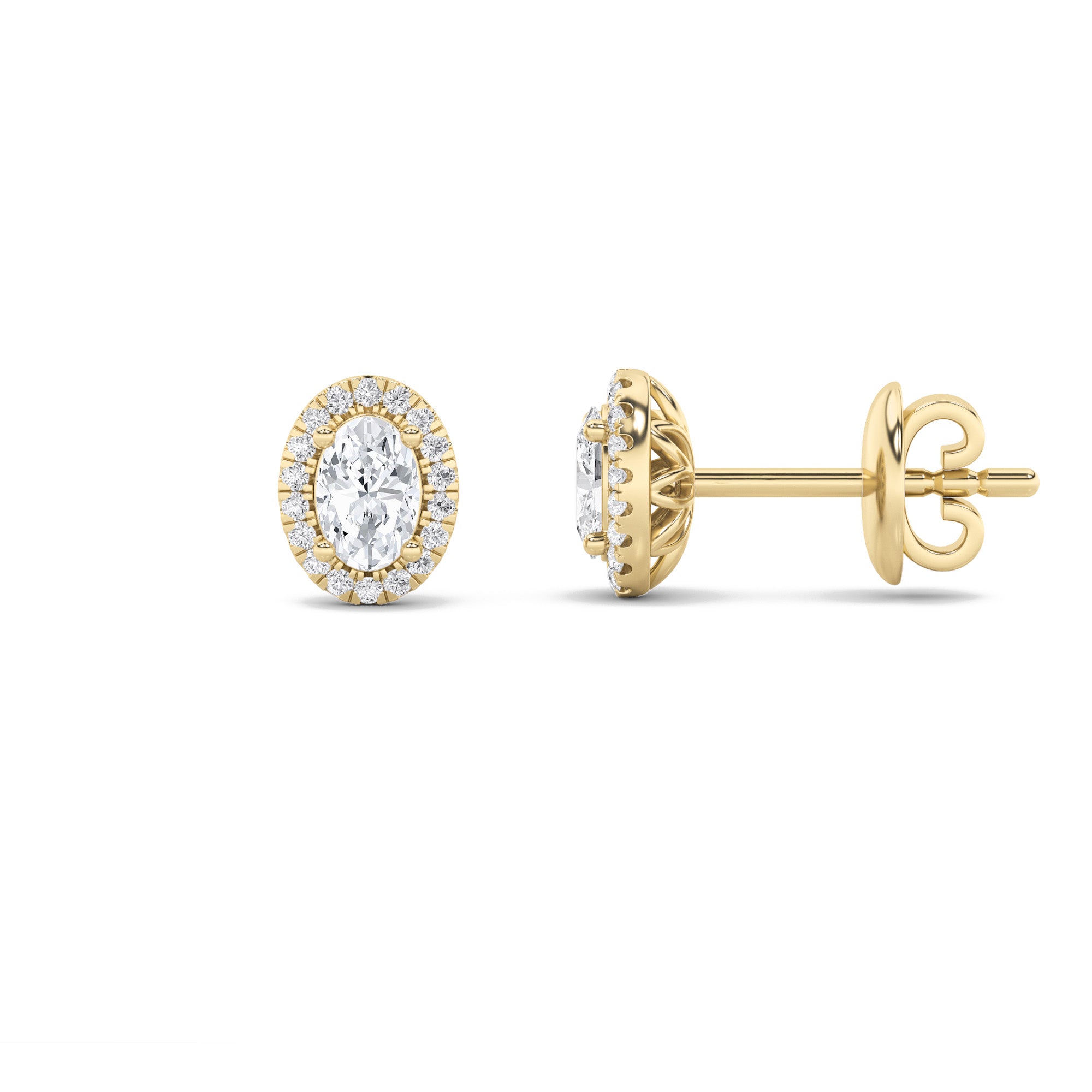 2Cttw Oval Shaped Lab Grown Diamond (F/VS) Halo Stud Earrings in 14K Gold