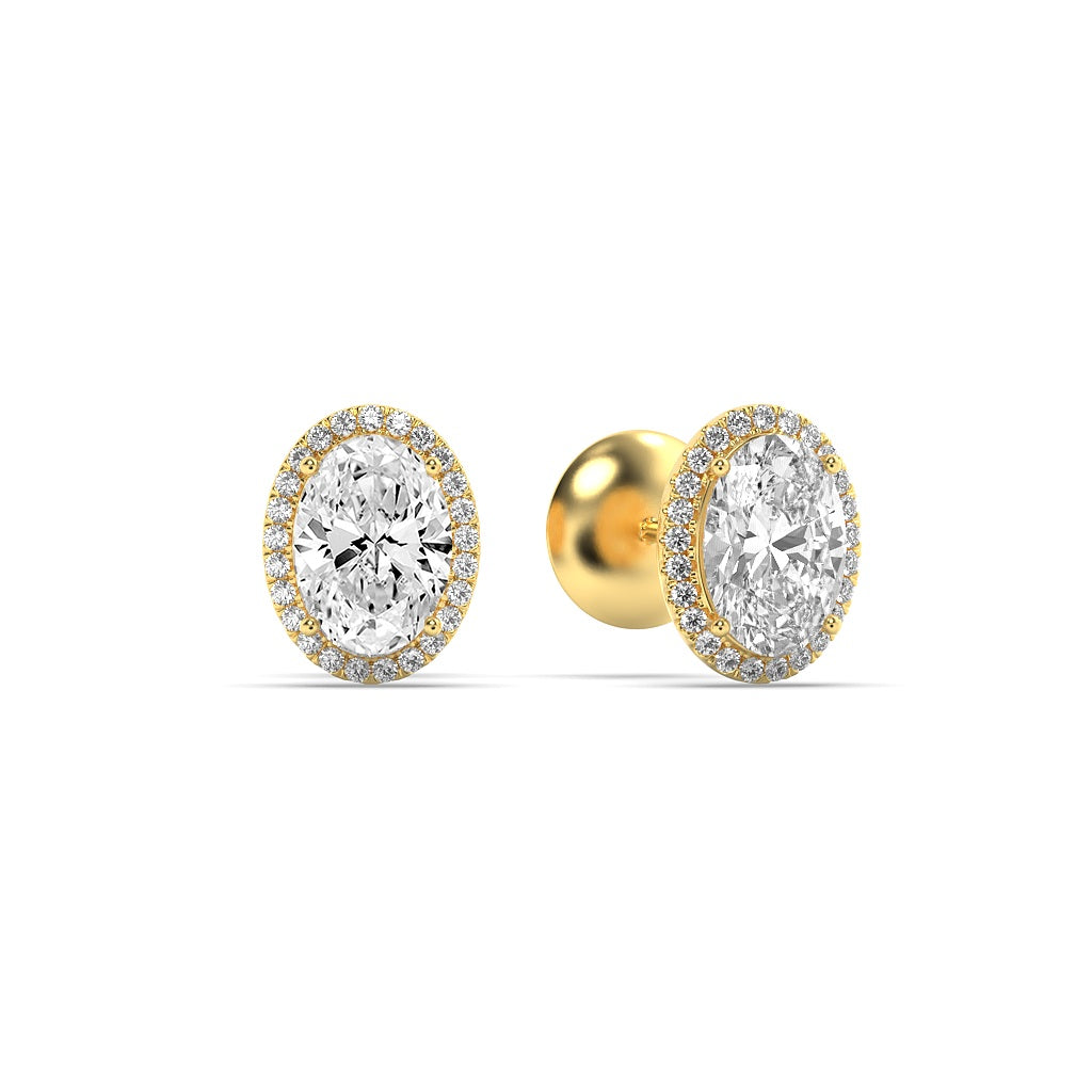 2Cttw Oval Shaped Lab Grown Diamond (F/VS) Halo Stud Earrings in 14K Gold