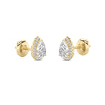 1Cttw Pear Shaped Lab Grown Diamond (F/VS) Halo Stud Earrings in 14K Gold