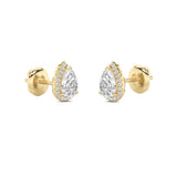 1Cttw Pear Shaped Lab Grown Diamond (F/VS) Halo Stud Earrings in 14K Gold