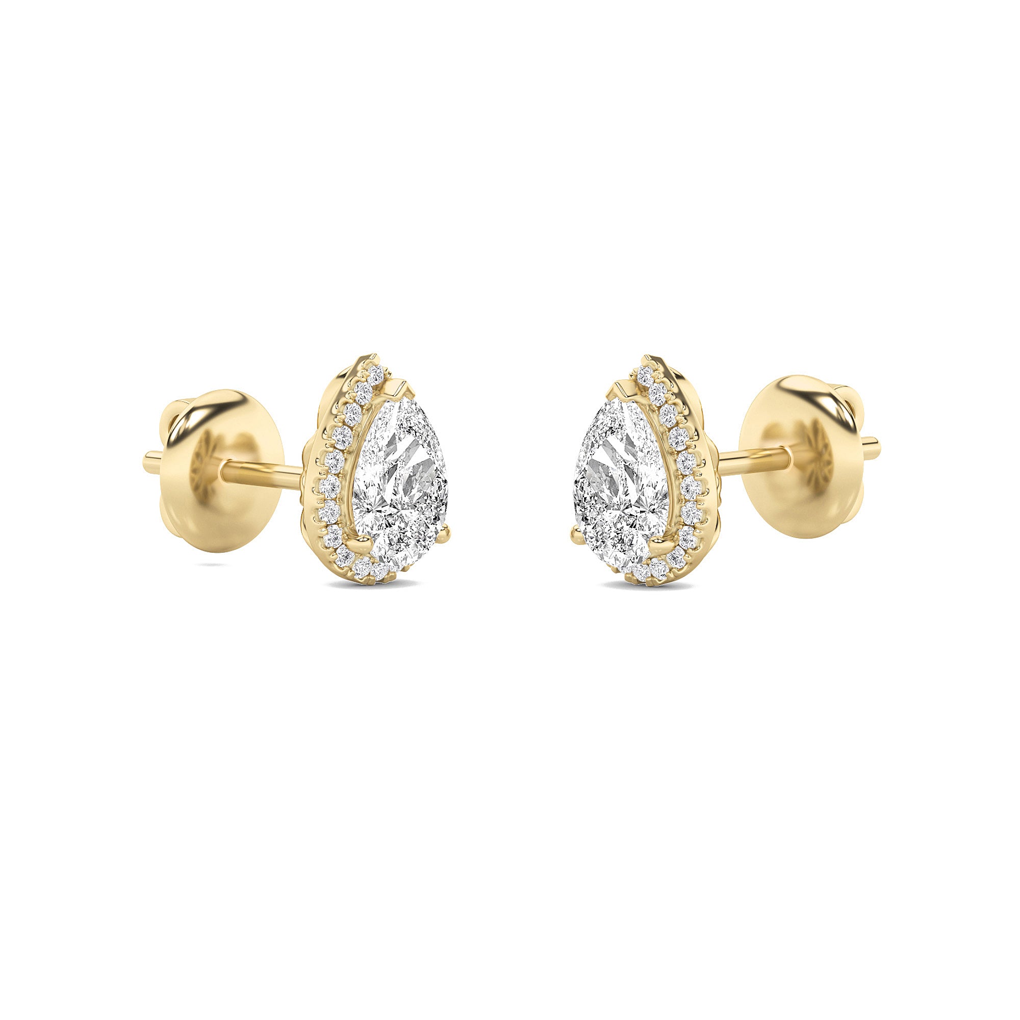 1Cttw Pear Shaped Lab Grown Diamond (F/VS) Halo Stud Earrings in 14K Gold