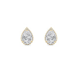 1Cttw Pear Shaped Lab Grown Diamond (F/VS) Halo Stud Earrings in 14K Gold