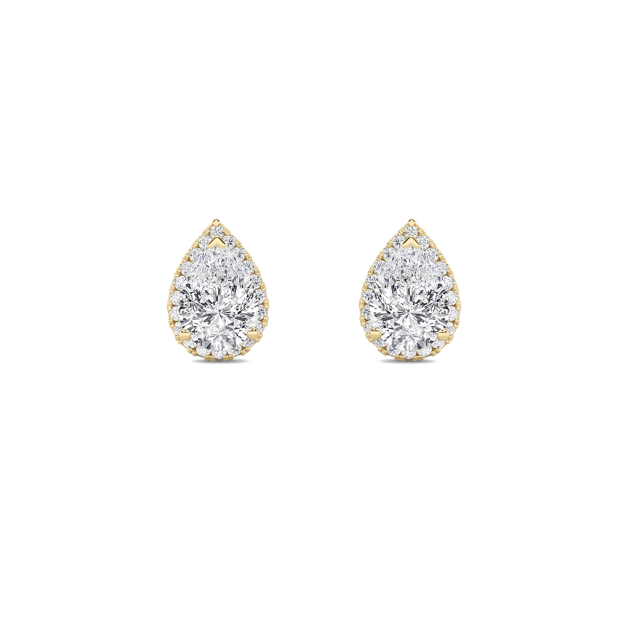 1Cttw Pear Shaped Lab Grown Diamond (F/VS) Halo Stud Earrings in 14K Gold