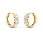 2Cttw Round Shaped Lab Grown Diamond (F/VS) Three Stone Huggie Earrings in 14K Gold