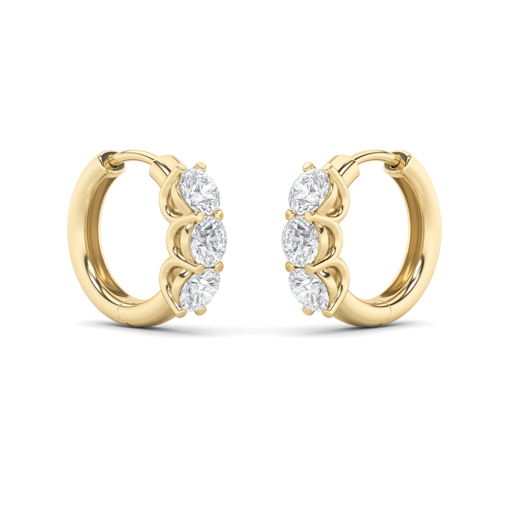 2Cttw Round Shaped Lab Grown Diamond (F/VS) Three Stone Huggie Earrings in 14K Gold