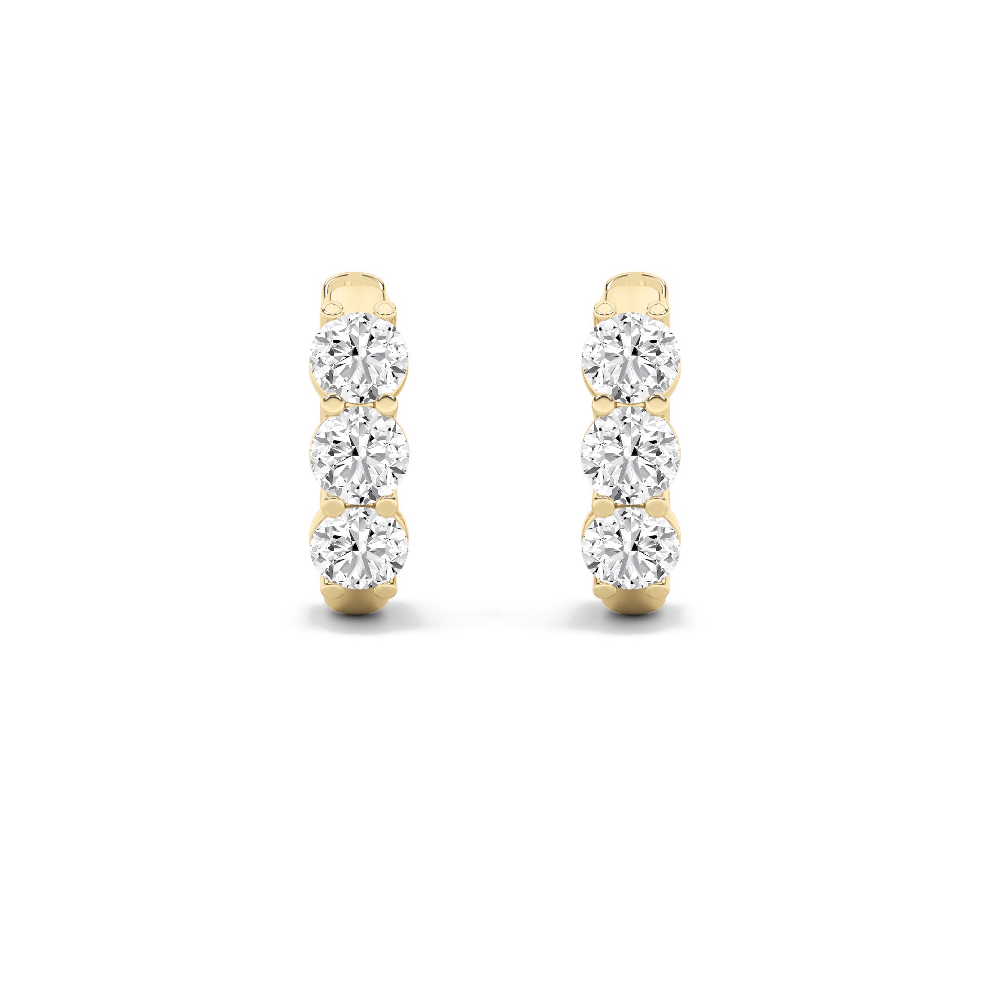 2Cttw Round Shaped Lab Grown Diamond (F/VS) Three Stone Huggie Earrings in 14K Gold