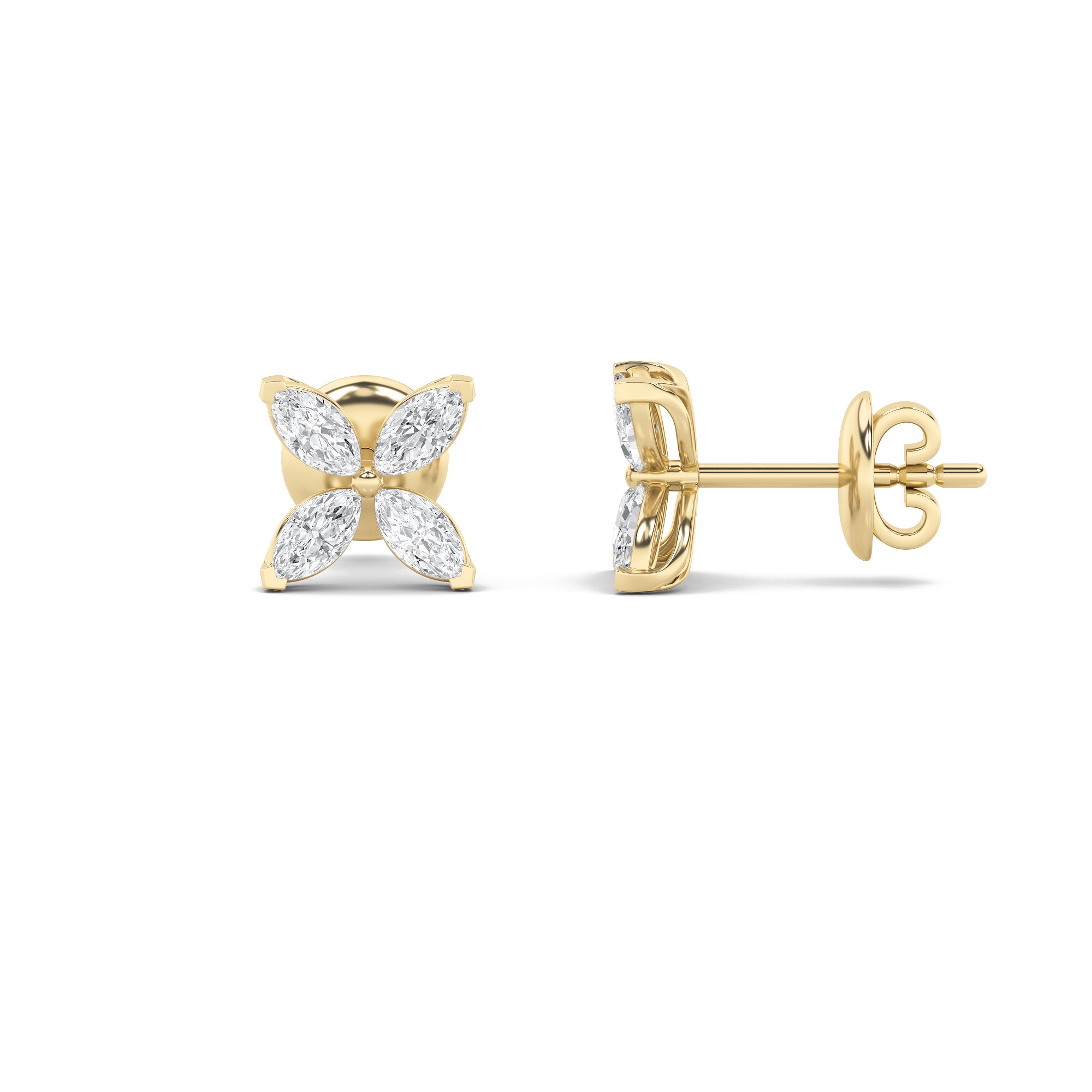 1.5Cttw Marquise Shaped Lab Grown Diamond (F/VS) Flower Earrings in 14K Gold