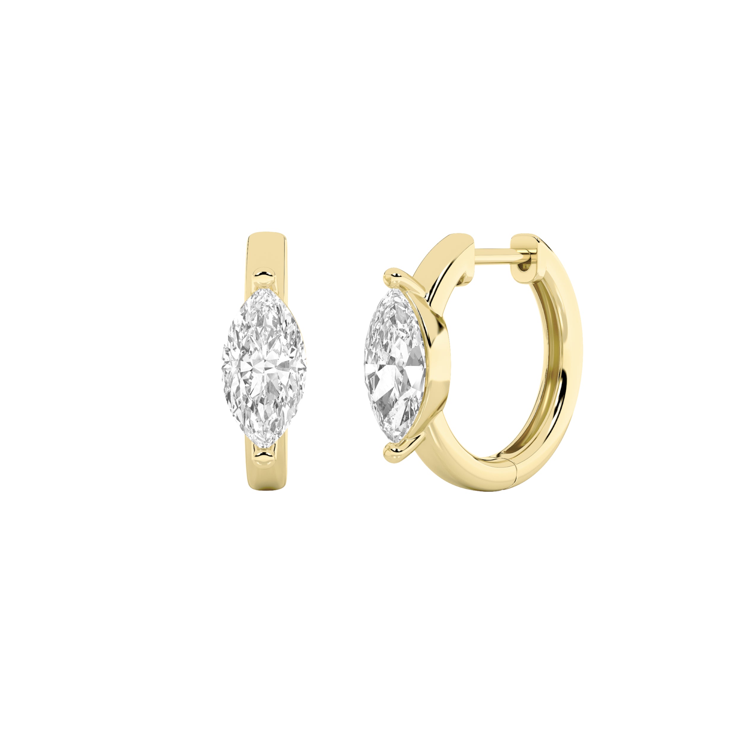 1.5Cttw Marquise Shaped Lab Grown Diamond (F/VS) Solitaire Huggie Earrings in 14K Gold