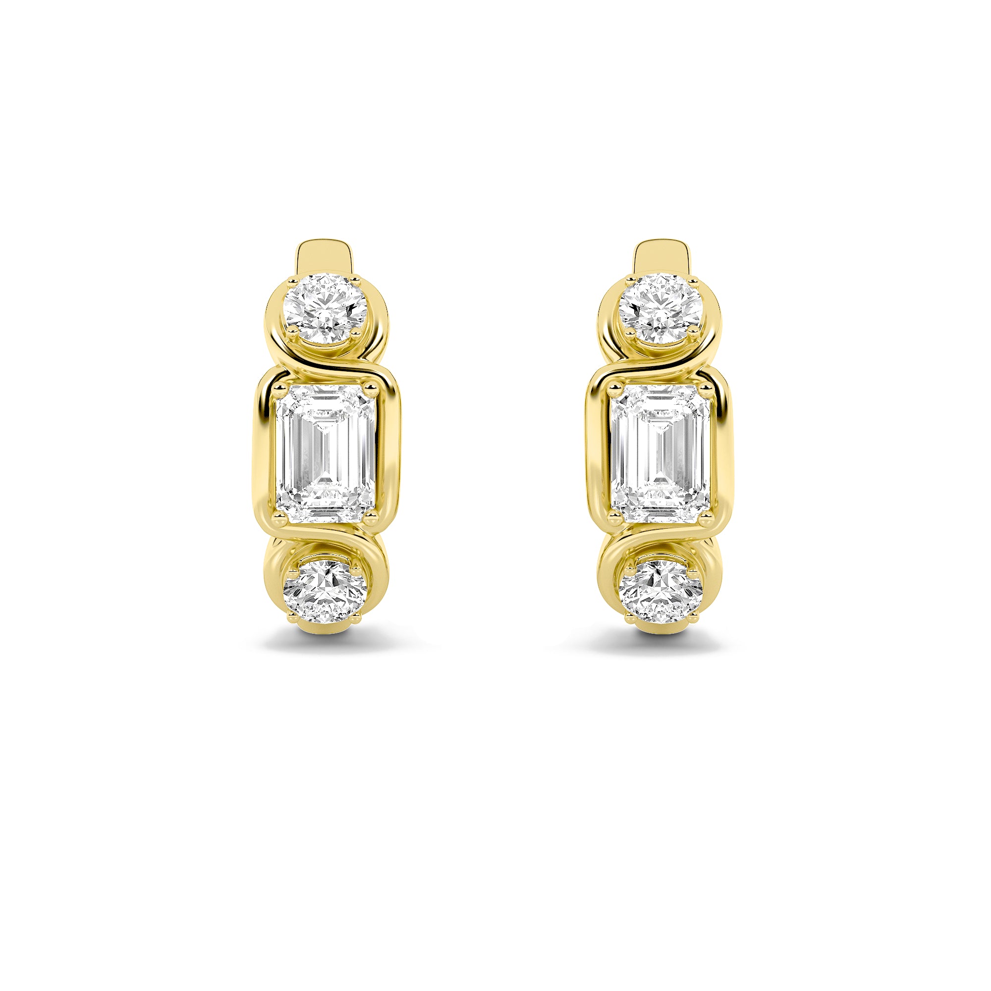 2.5Cttw Emerald Shaped Lab Grown Diamond (F/VS) Three Stone Earrings in 14K Gold