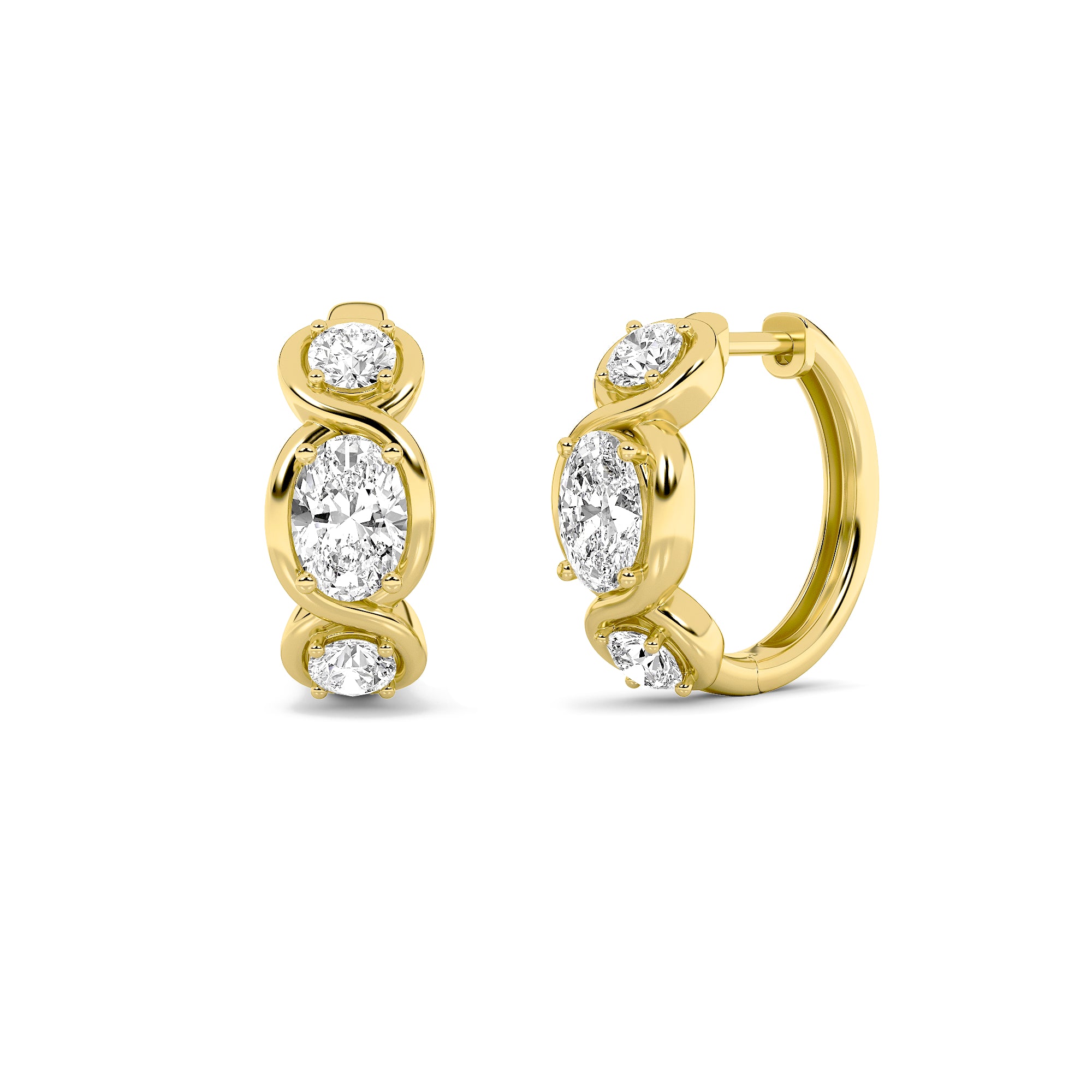 2.5Cttw Oval Shaped Lab Grown Diamond (F/VS) Three Stone Huggie Earrings in 14K Gold