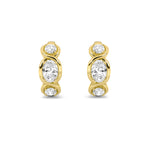2.5Cttw Oval Shaped Lab Grown Diamond (F/VS) Three Stone Huggie Earrings in 14K Gold