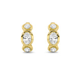 2.5Cttw Oval Shaped Lab Grown Diamond (F/VS) Three Stone Huggie Earrings in 14K Gold