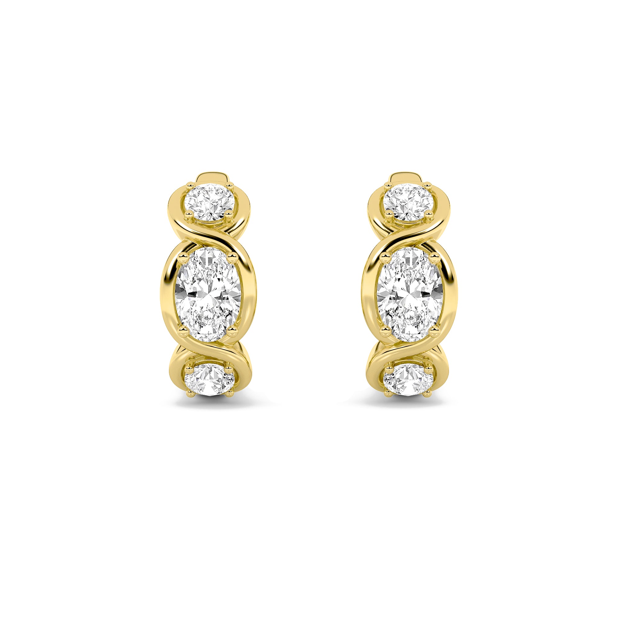 2.5Cttw Oval Shaped Lab Grown Diamond (F/VS) Three Stone Huggie Earrings in 14K Gold