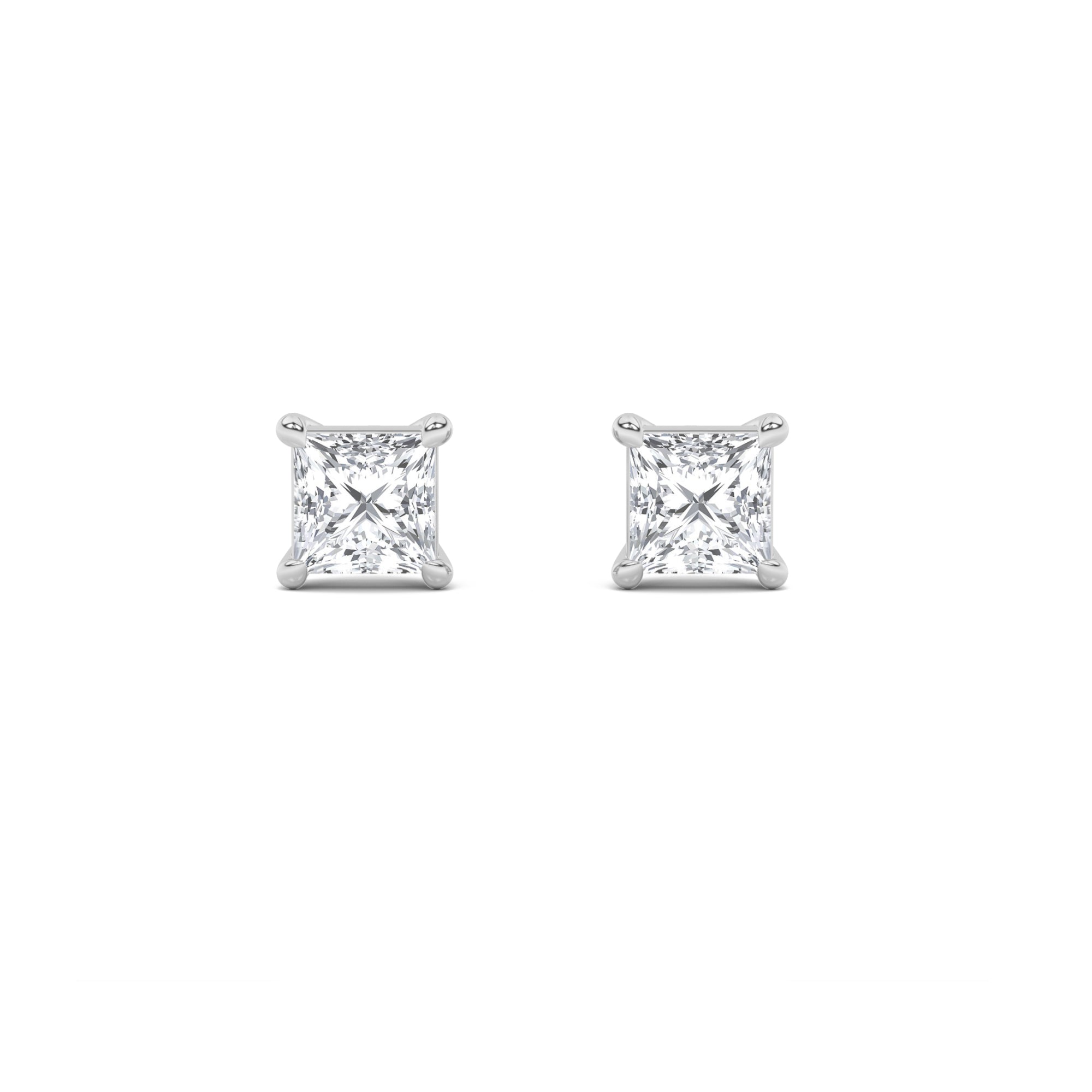 1Cttw Princess Shaped Lab Grown Diamond (F/VS) Classic Basket Set Stud Earrings in 14K Gold