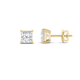 1Cttw Princess Shaped Lab Grown Diamond (F/VS) Classic Basket Set Stud Earrings in 14K Gold