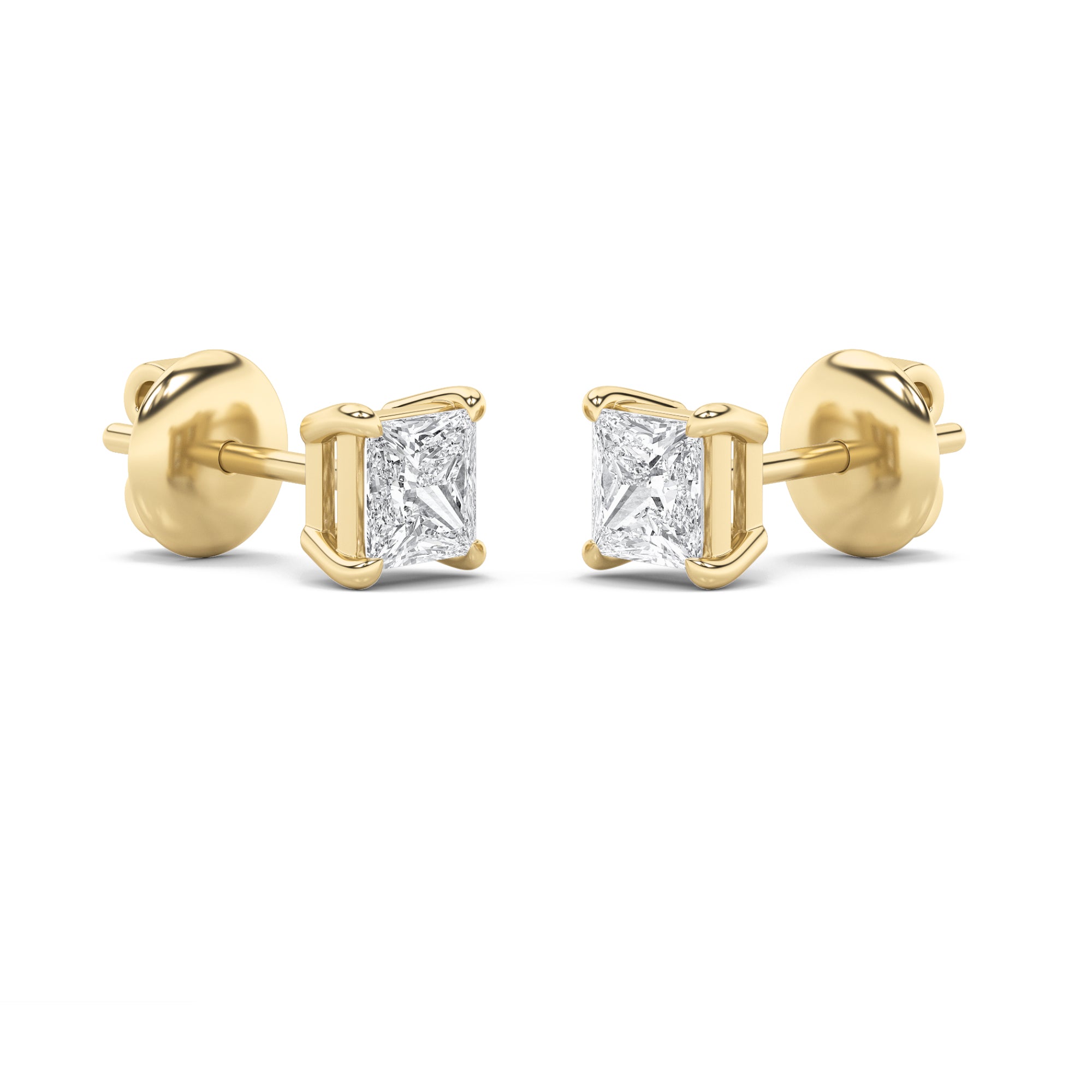 1Cttw Princess Shaped Lab Grown Diamond (F/VS) Classic Basket Set Stud Earrings in 14K Gold