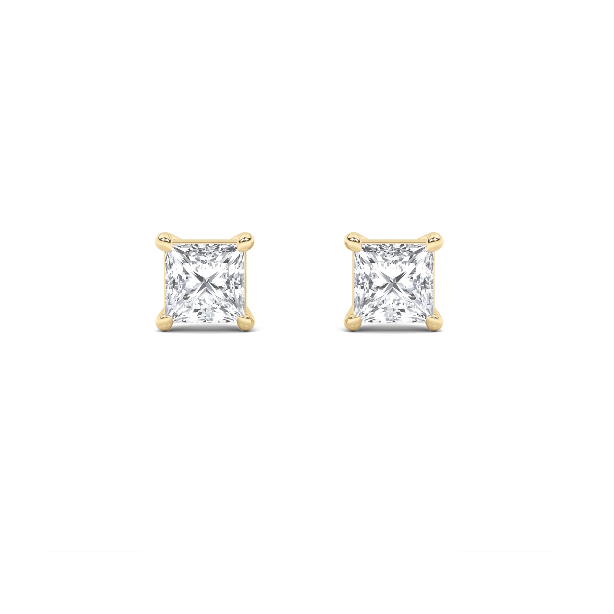 1Cttw Princess Shaped Lab Grown Diamond (F/VS) Classic Basket Set Stud Earrings in 14K Gold