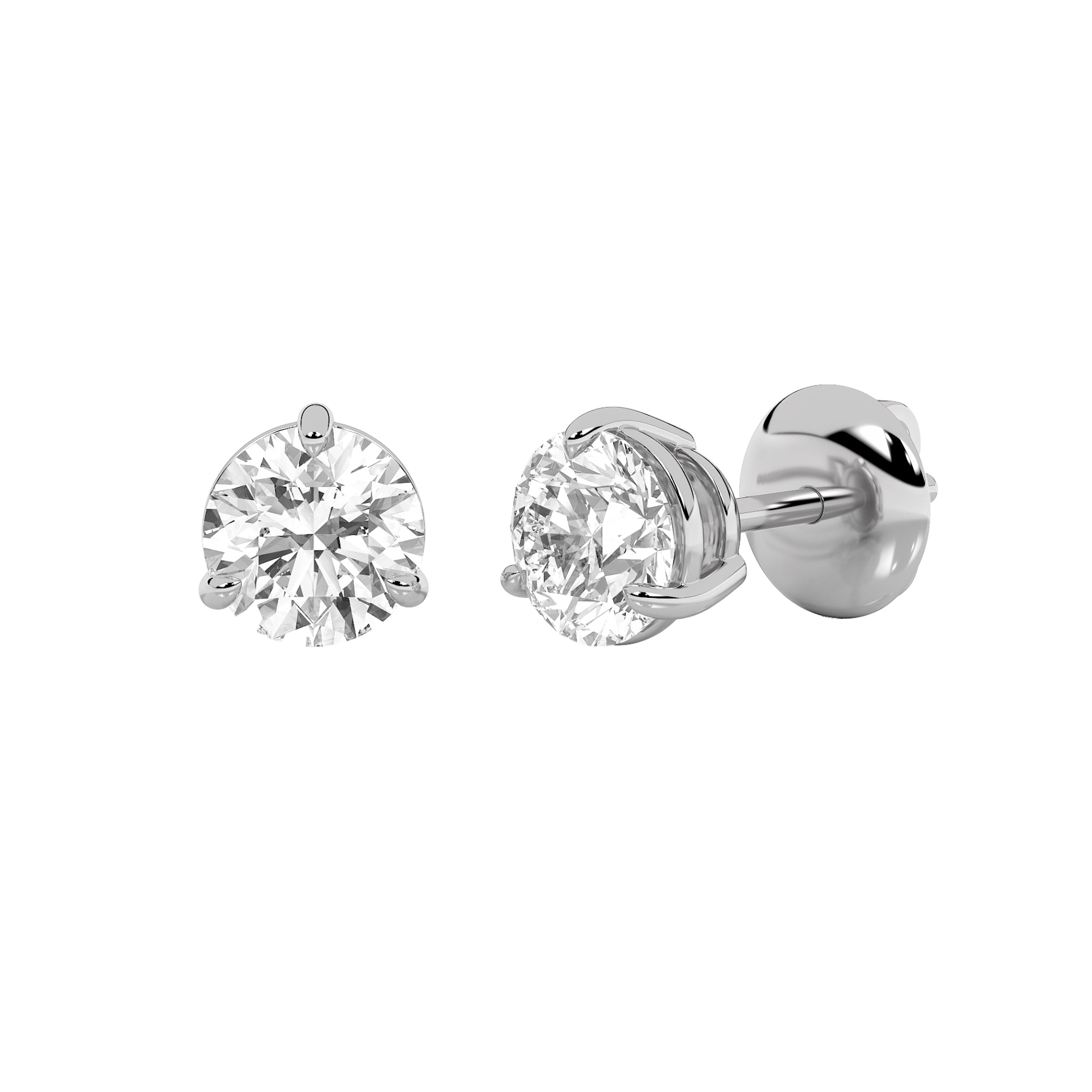 3Cttw Round Shaped Lab Grown Diamond (F/VS) Classic Basket Set Stud Earrings in 14K Gold