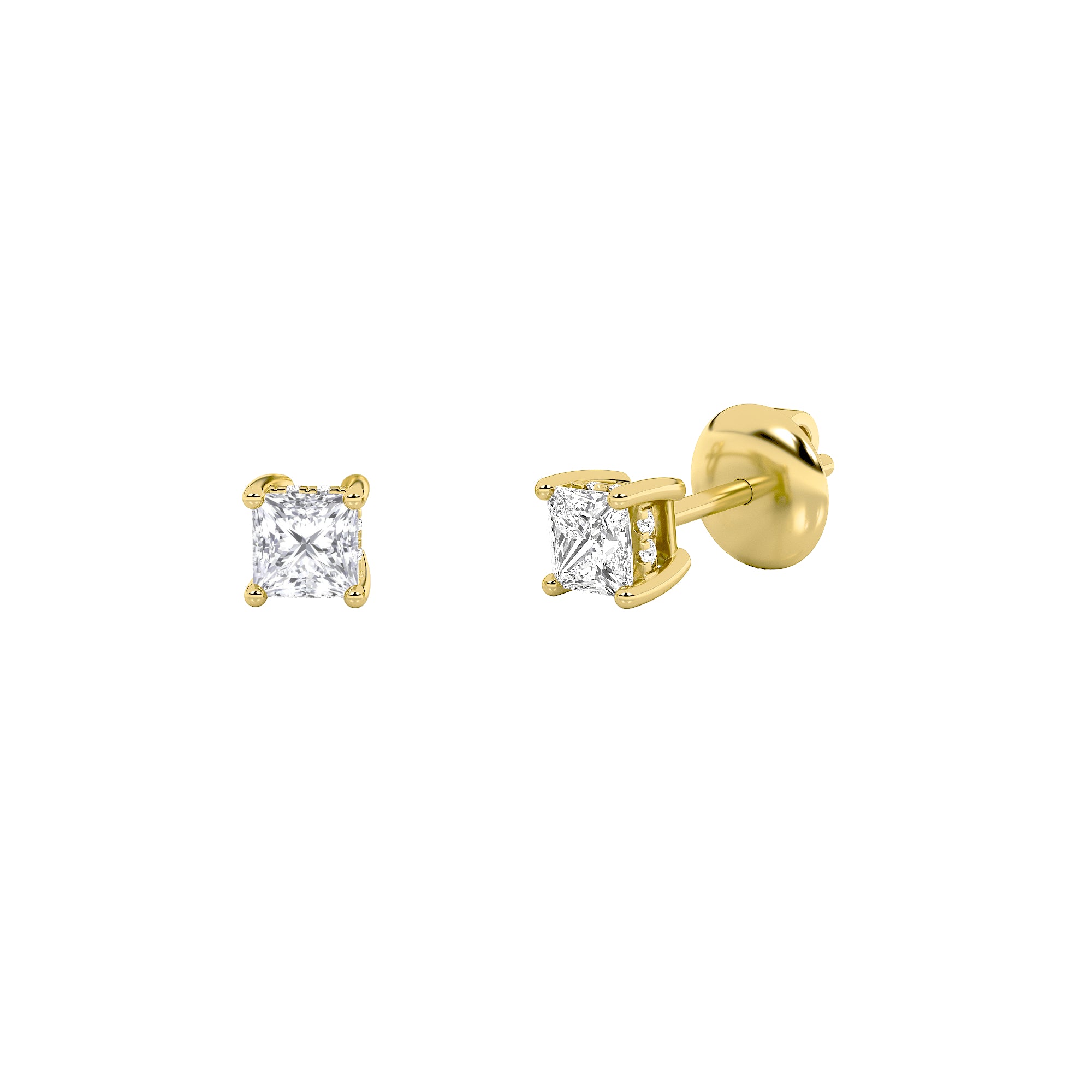 2Cttw Princess Shaped Lab Grown Diamond (F/VS) Hidden Halo Stud Earrings in 14K Gold