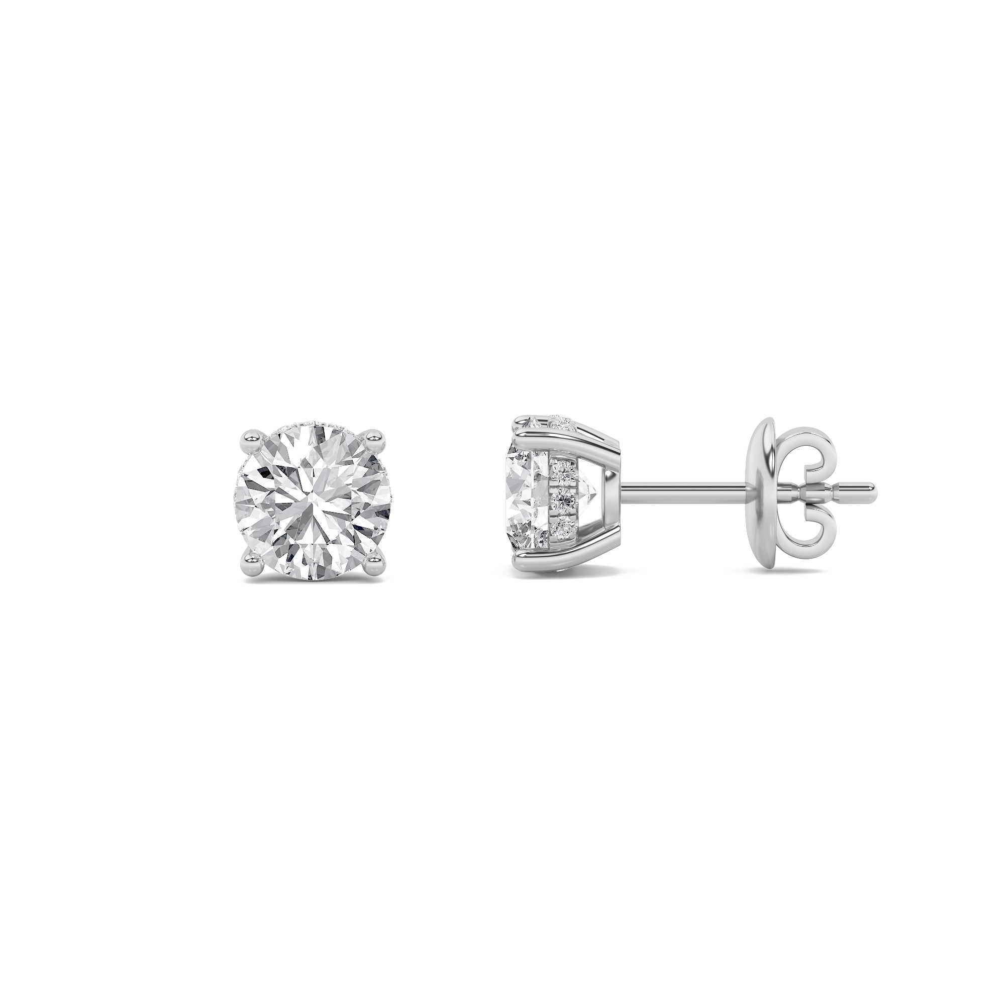 5Cttw Round Shaped Lab Grown Diamond (F/VS) Hidden Halo Stud Earrings in 14K Gold