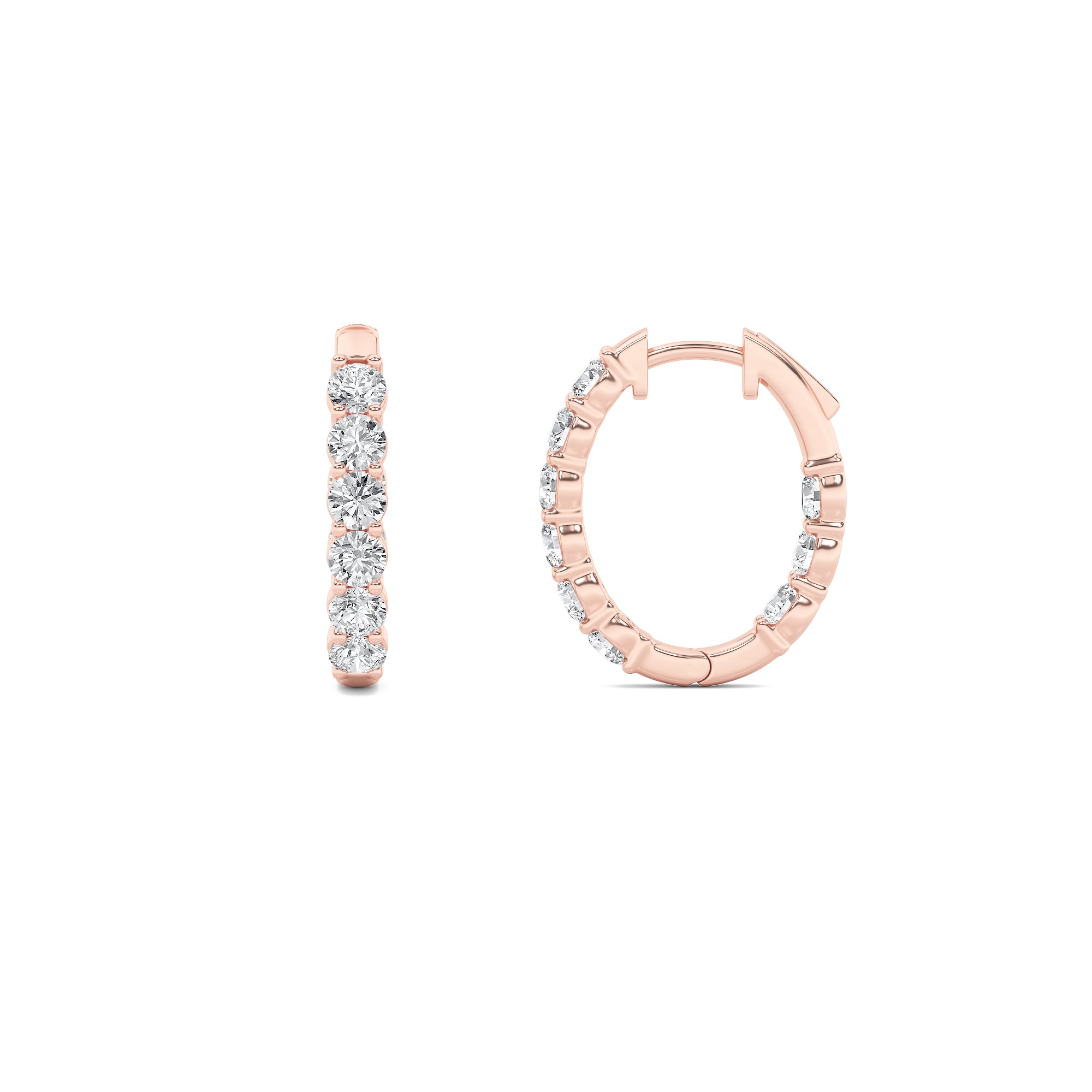 3Cttw Round Shaped Lab Grown Diamond (F/VS) Inside Out Hoop Earrings in 14K Gold