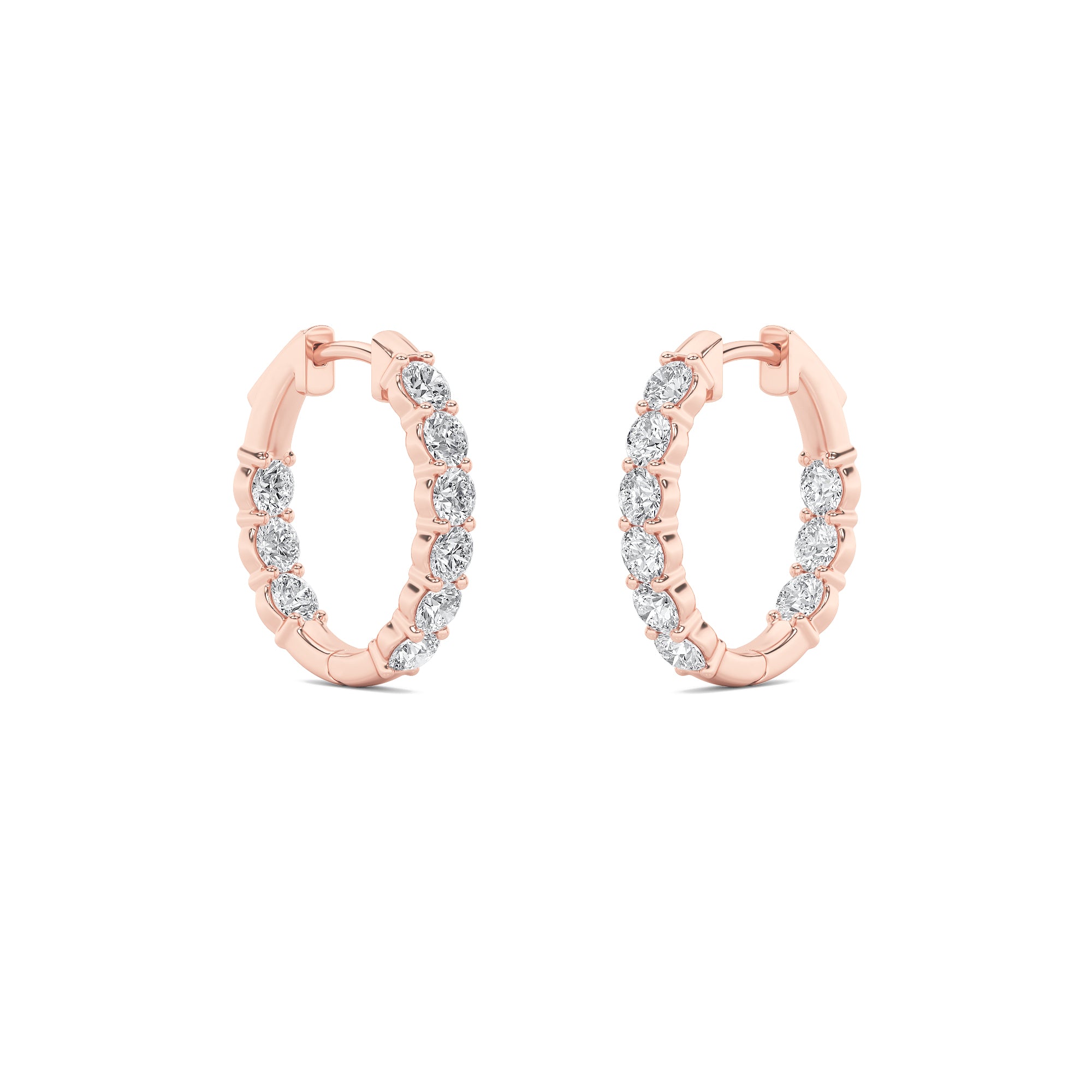 3Cttw Round Shaped Lab Grown Diamond (F/VS) Inside Out Hoop Earrings in 14K Gold