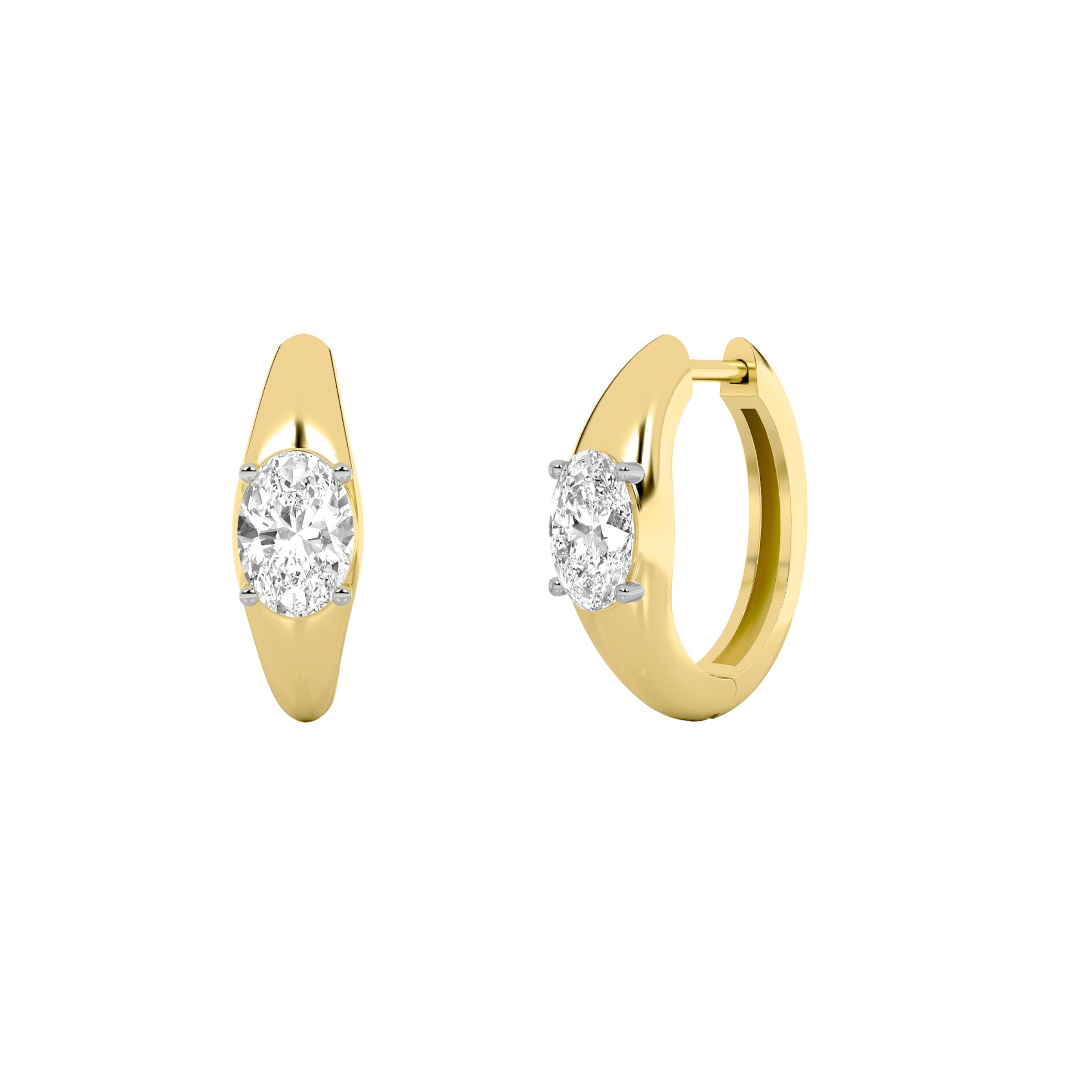 2Cttw Oval Shaped Lab Grown Diamond (F/VS) Huggie Earrings in 14K Gold