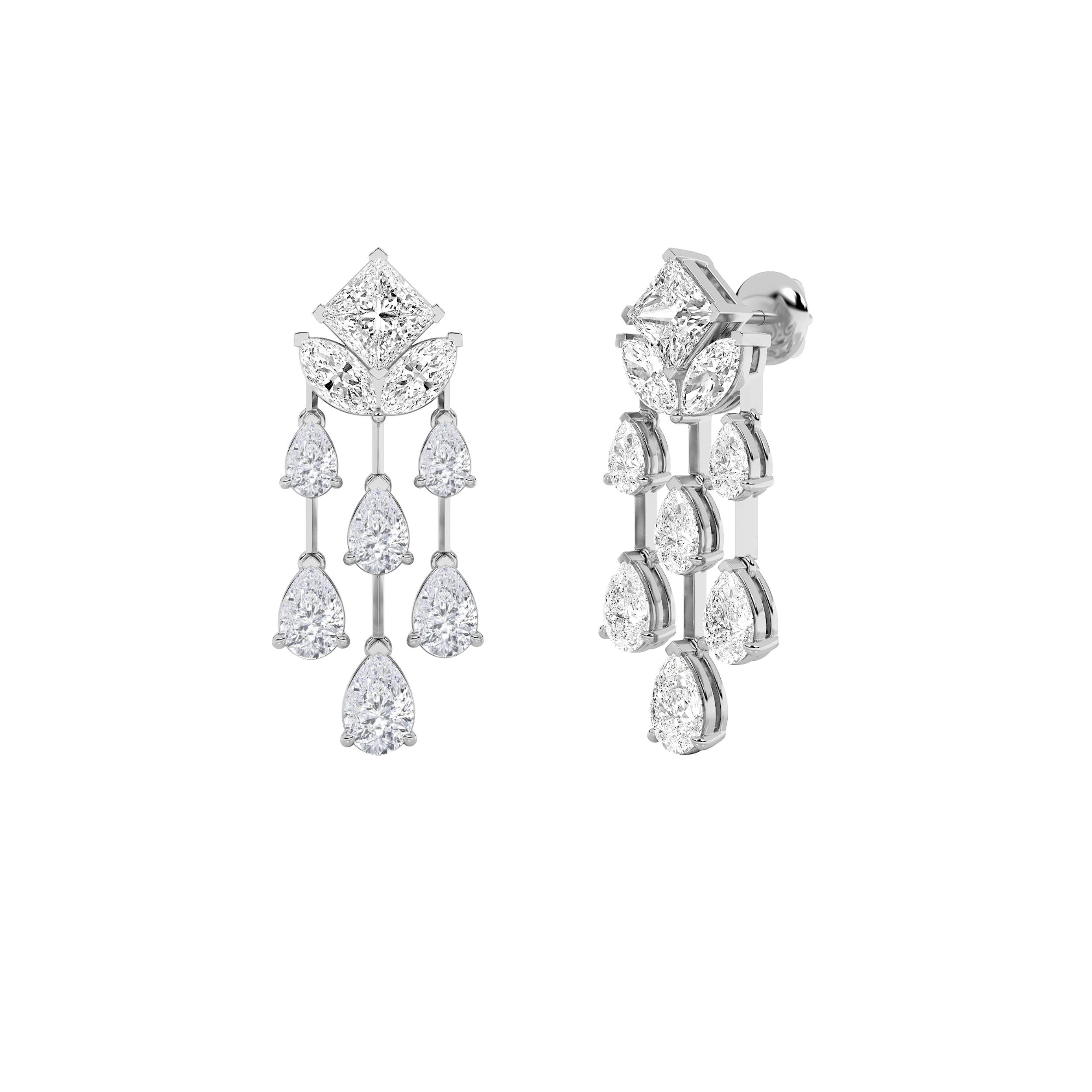 7Cttw Princess Shaped Lab Grown Diamond (F/VS) Dangle Earrings in 14K Gold