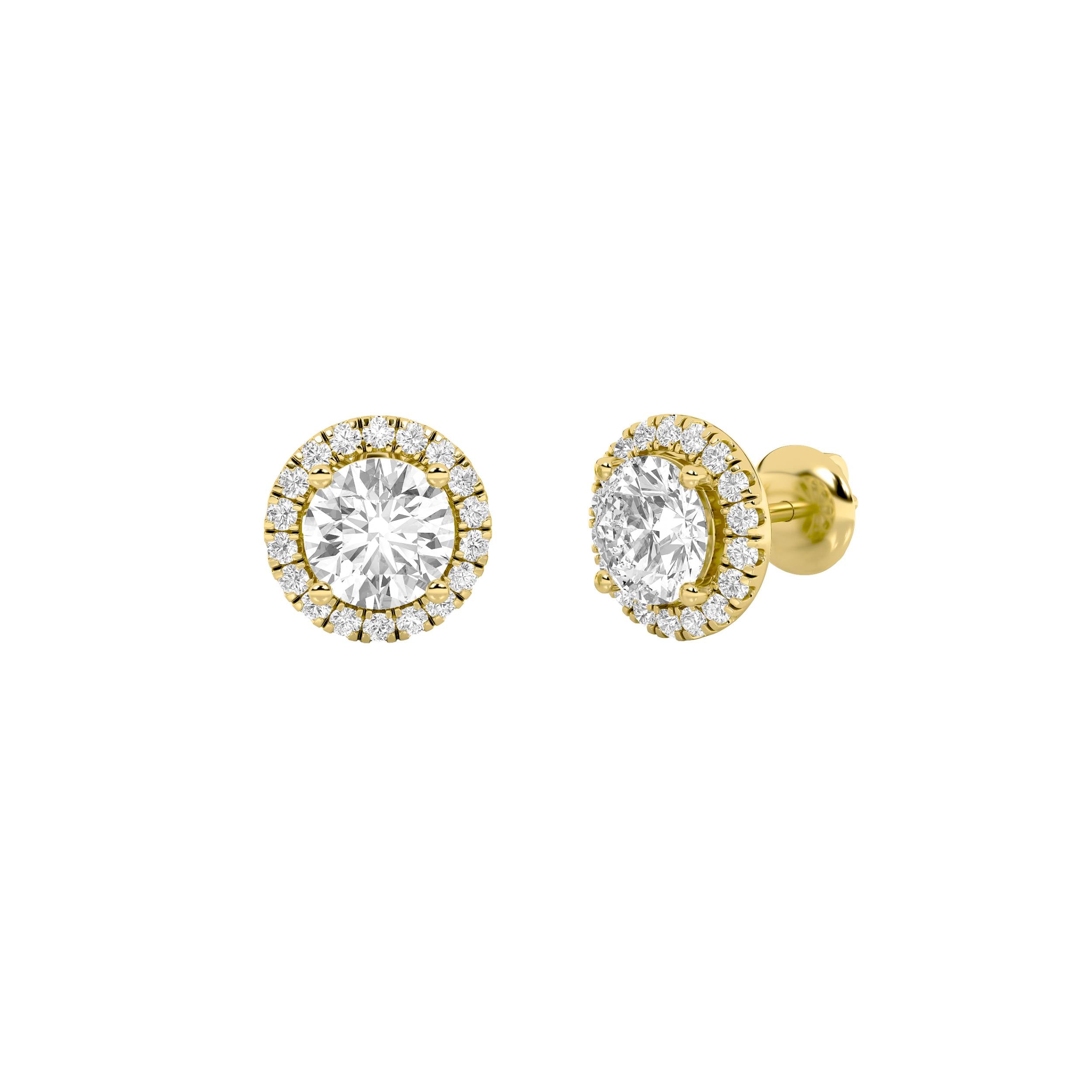3Cttw Round Shaped Lab Grown Diamond (F/VS) Halo Stud  Earrings in 14K Gold