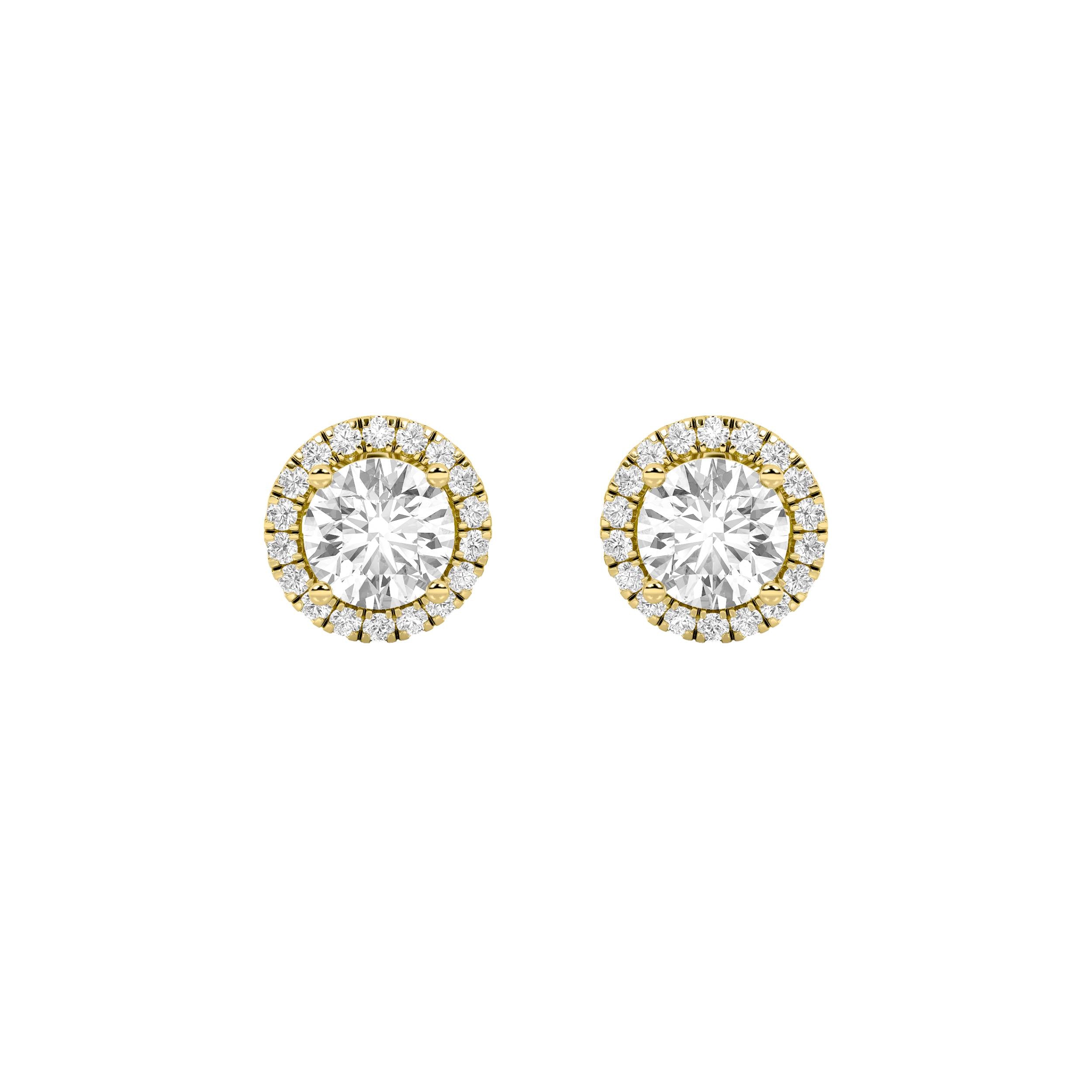 3Cttw Round Shaped Lab Grown Diamond (F/VS) Halo Stud  Earrings in 14K Gold