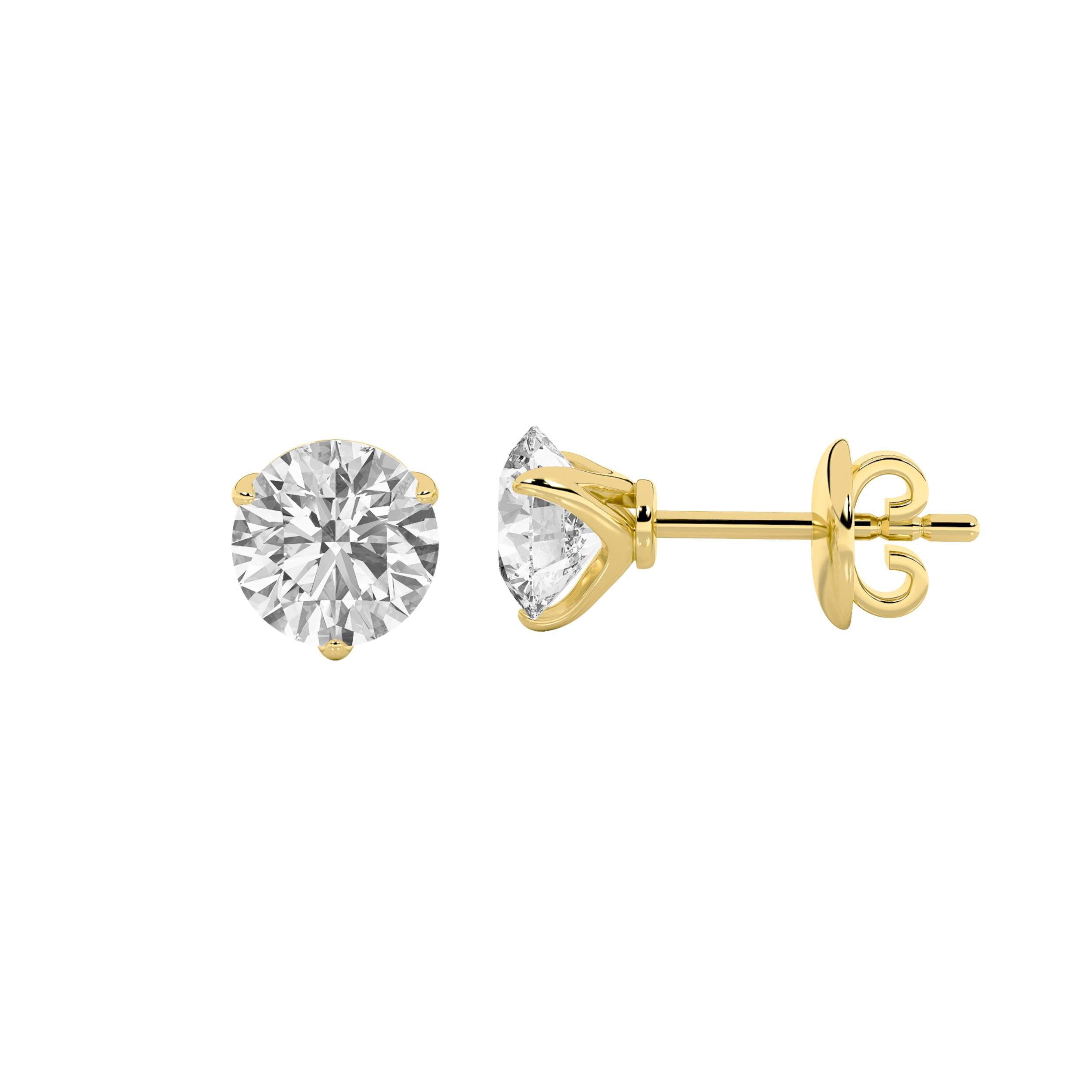 4Cttw Round Shaped Lab Grown Diamond (F/VS) Stud Earrings in 14K Gold