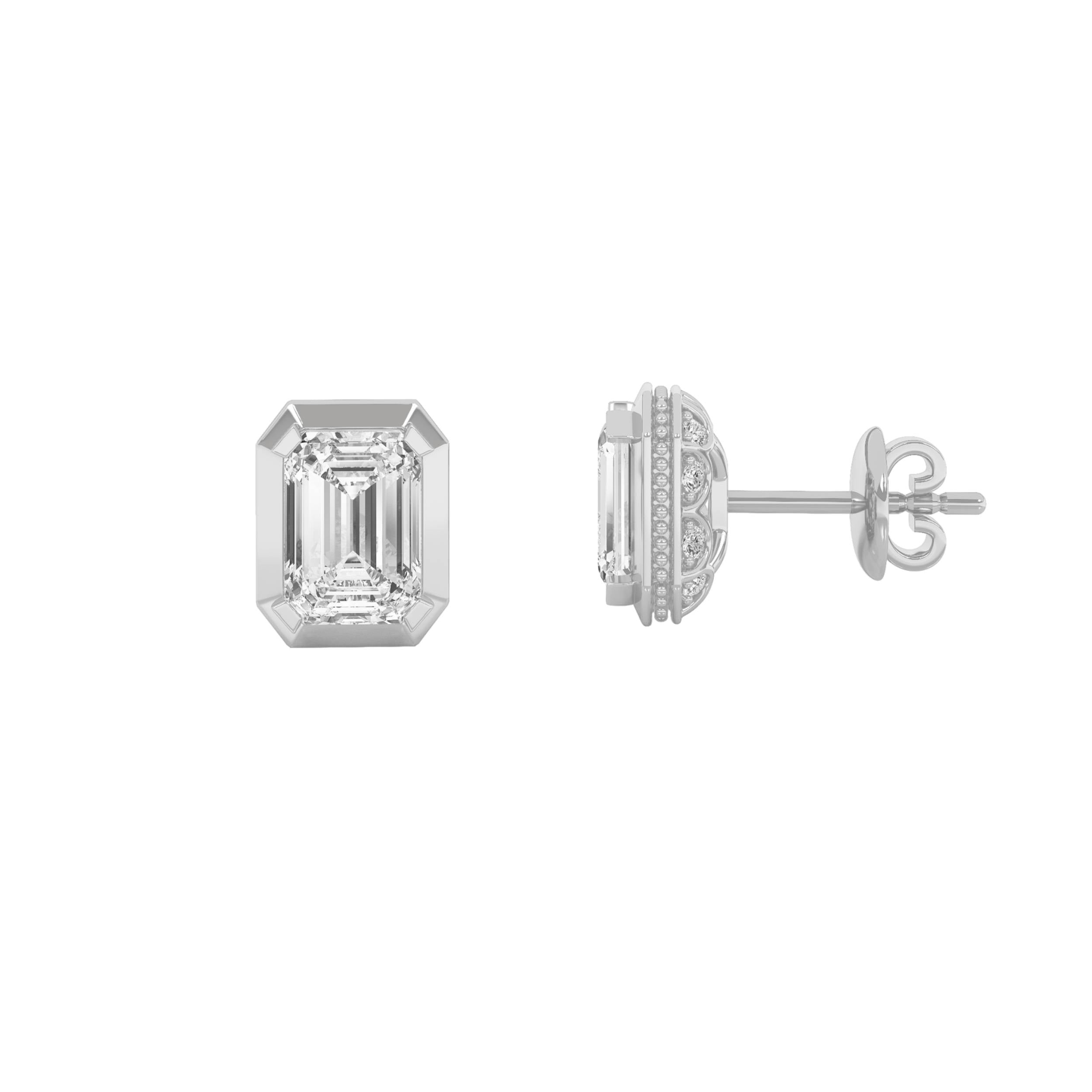 3Cttw Emerald Shaped Lab Grown Diamond (F/VS) Sud Earrings in 14K Gold