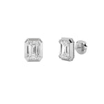 3Cttw Emerald Shaped Lab Grown Diamond (F/VS) Sud Earrings in 14K Gold