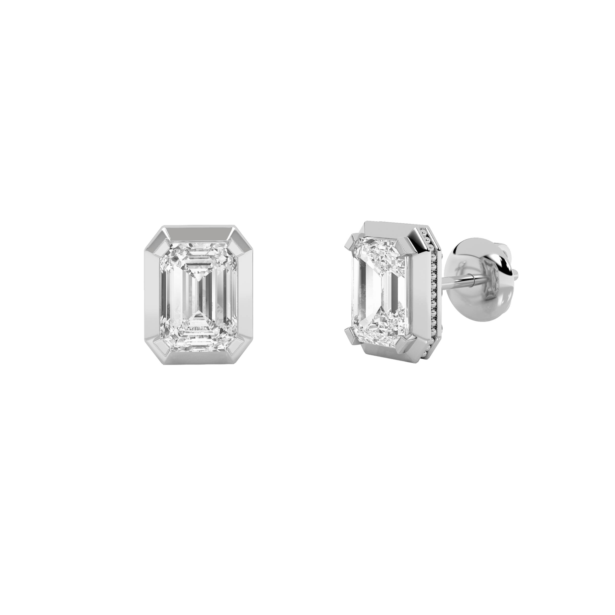 3Cttw Emerald Shaped Lab Grown Diamond (F/VS) Sud Earrings in 14K Gold