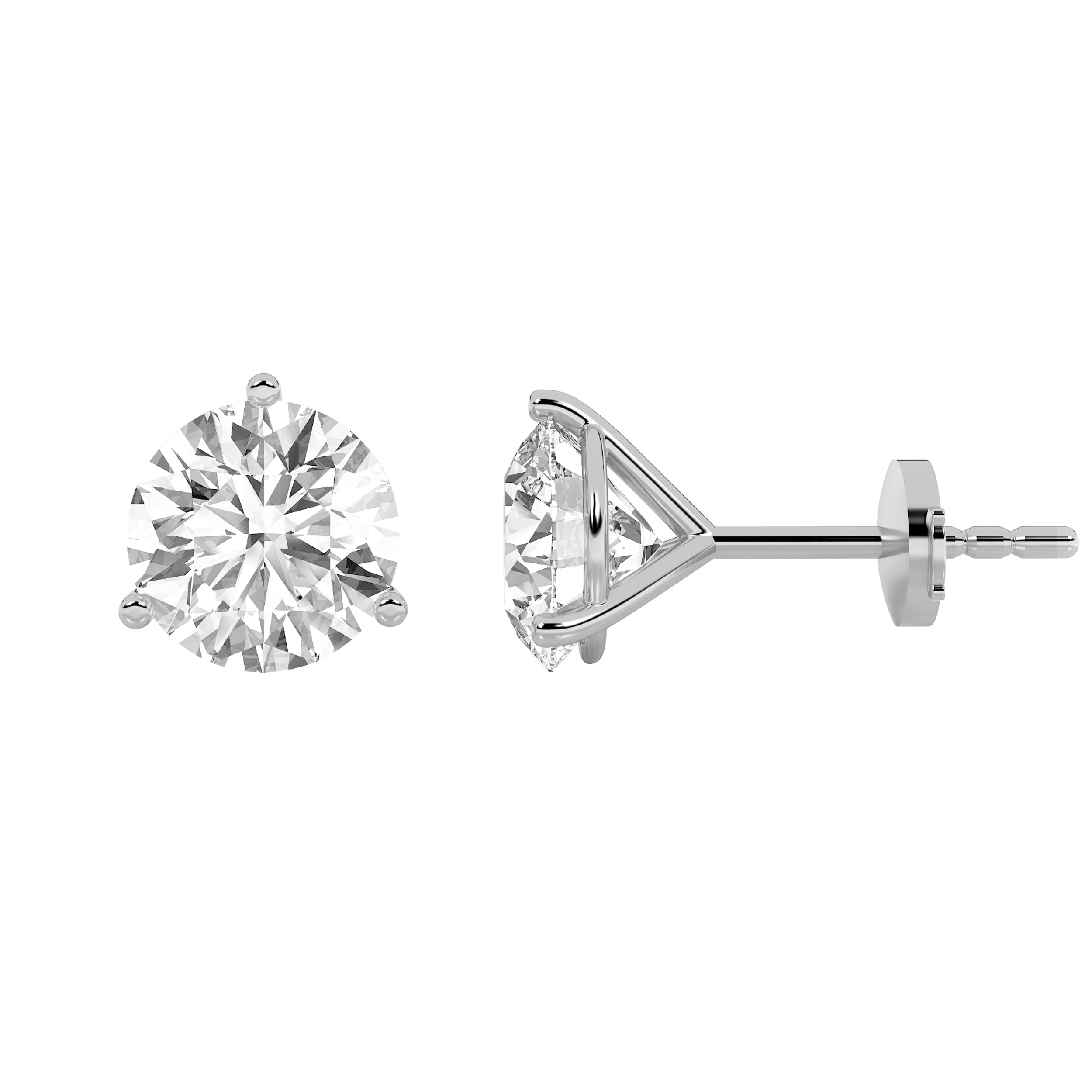 2Cttw Round Shaped Lab Grown Diamond (G/VS) Three Prong Martini Stud Earrings in 14K  White Gold