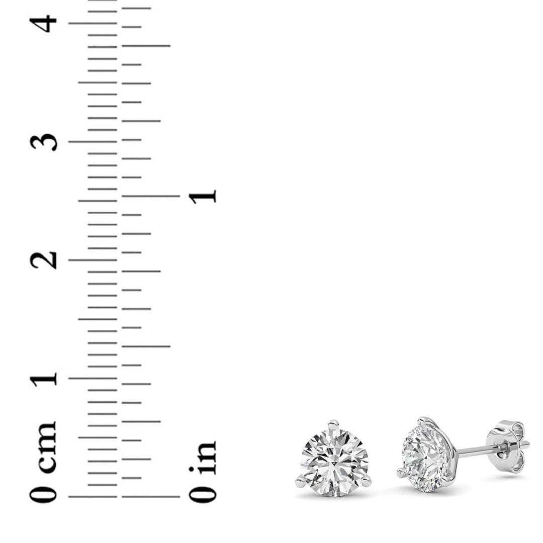 2Cttw Round Shaped Lab Grown Diamond (G/VS) Three Prong Martini Stud Earrings in 14K  White Gold