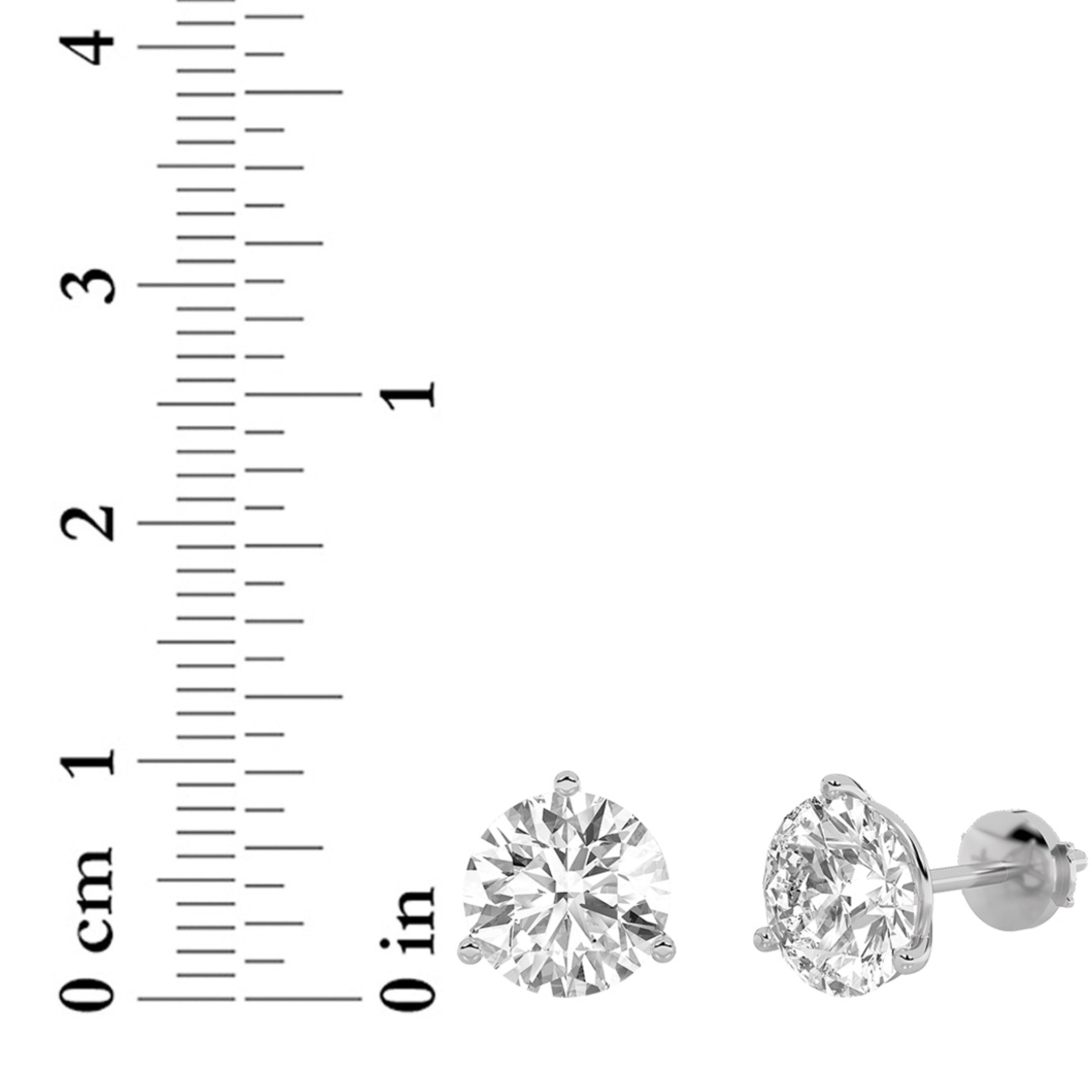 5Cttw Round Shaped Lab Grown Diamond (G/VS) Three Prong Martini Stud Earrings in 14K  White Gold