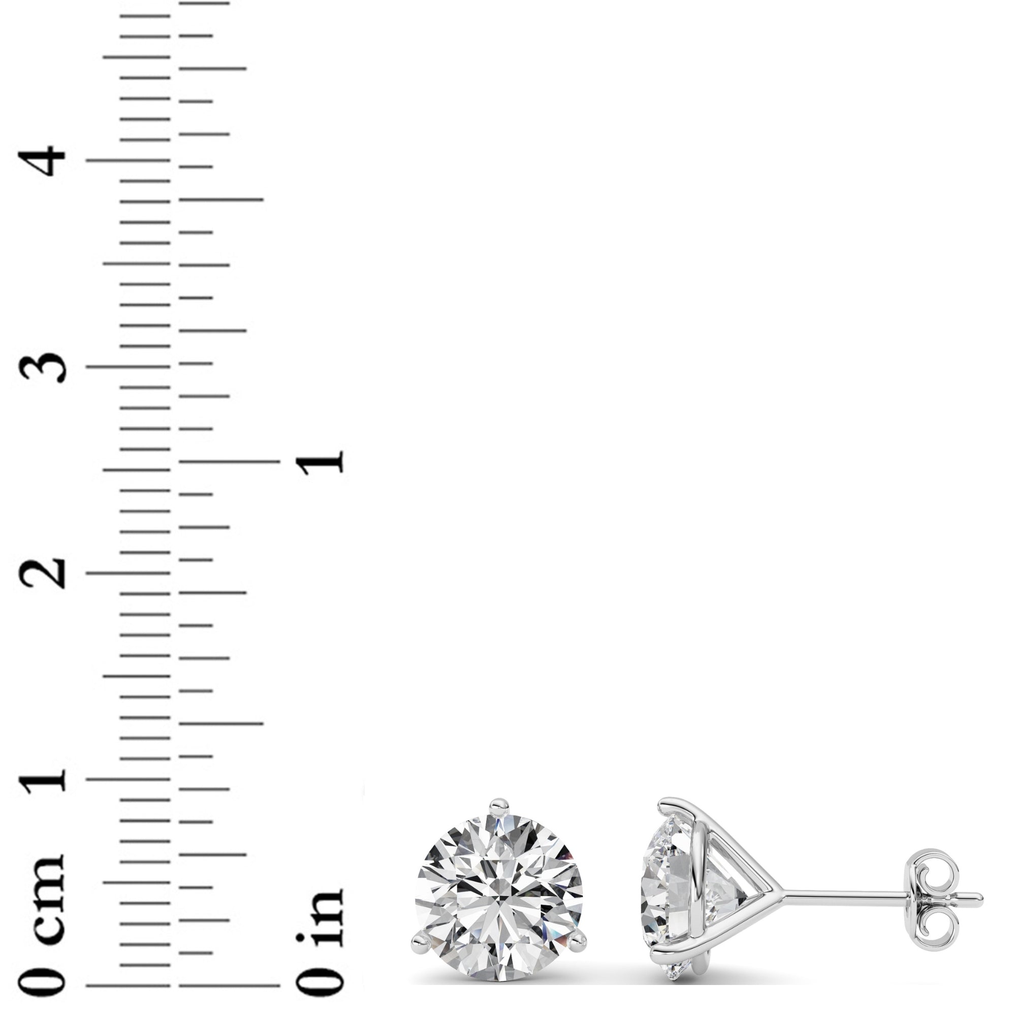 5Cttw Round Shaped Lab Grown Diamond (G/VS) Three Prong Martini Stud Earrings in 14K  White Gold